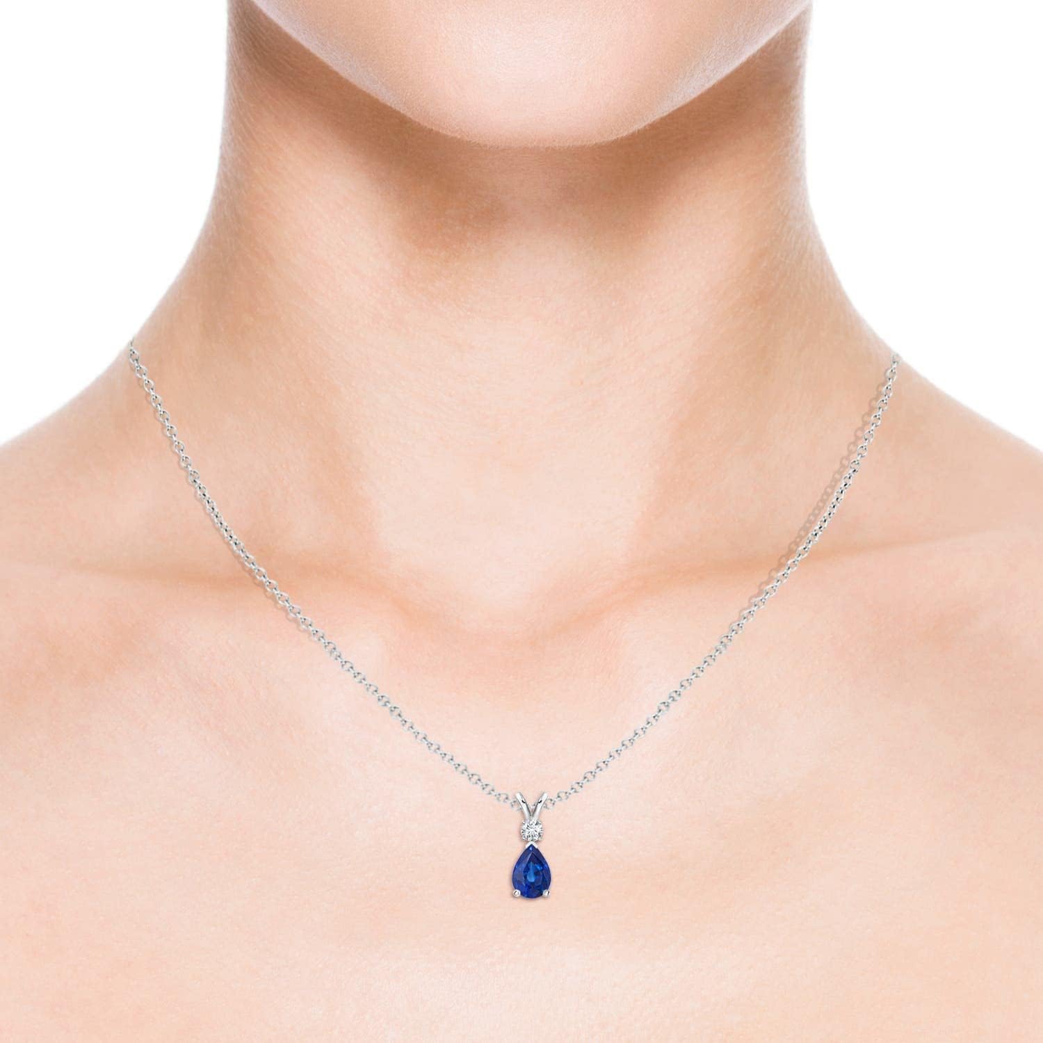 Angara Natural Blue Sapphire Solitaire Pendant for Women | Pear Shape Blue Sapphire Diamond Necklace in 14K Solid Gold/Silver/Platinum With 18" Chain | September Birthday, Gemstone Jewelry Gift