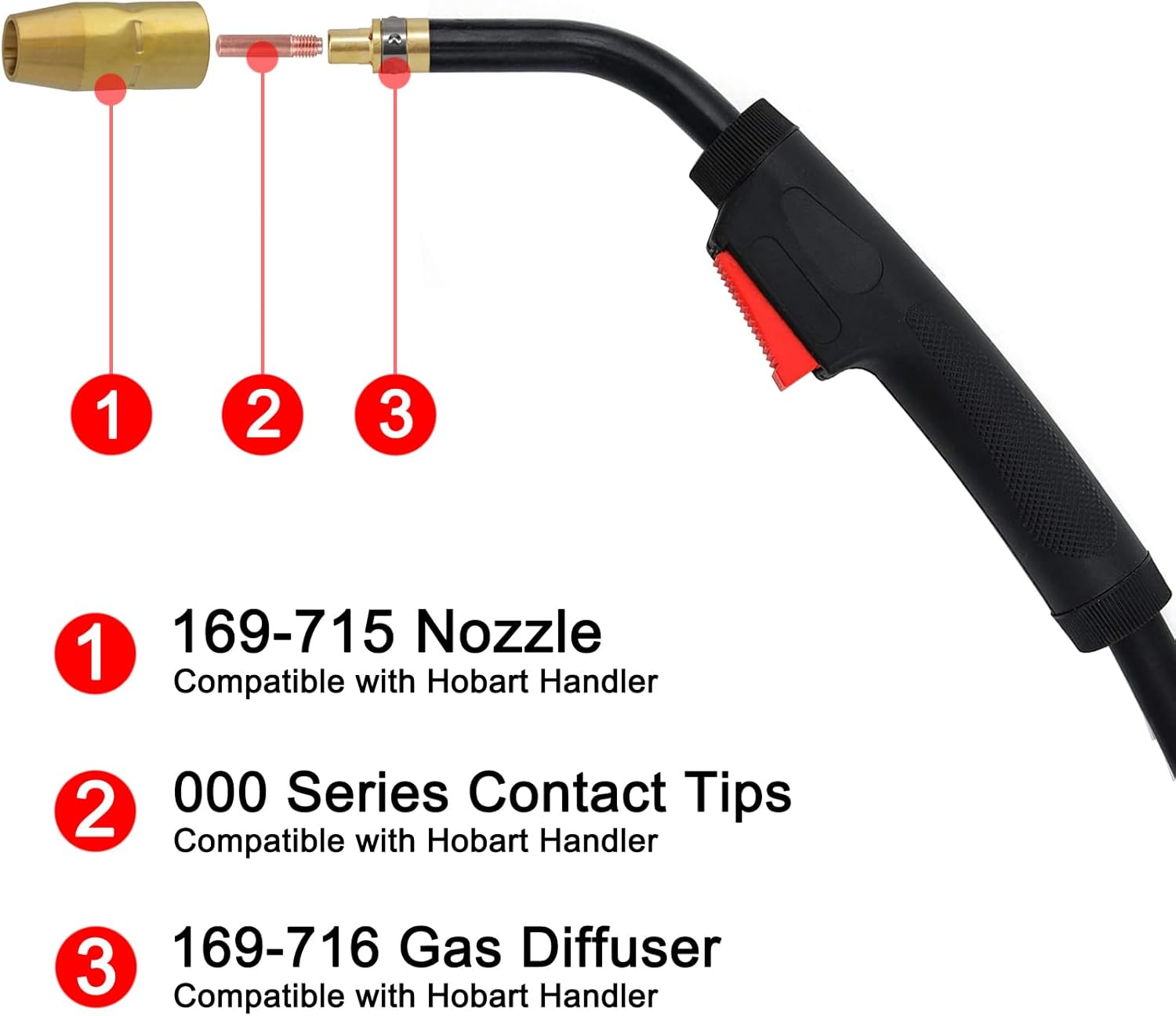 MIG Welding Gun Torch fits Hobart 245926 Hobart Handler 190/210/210MVP Mig Welders Parts,100A 15ft Hobart Welder Replacement Hobart H100S4-10 245926 with .030" .035" Tip-Nozzle-Diffuser