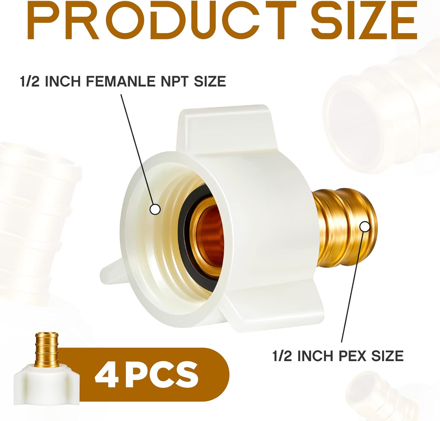 Fabbay 4 Pack Pex Fittings 1/2 Inch Female Threaded Adapter 1/2 Npt Female Threaded Swivel Elbow Brass Crimp Fittings Pex Sink Faucet Connector for Rv plumbing Water Line Tubes (1/2" Swivel Adapter)