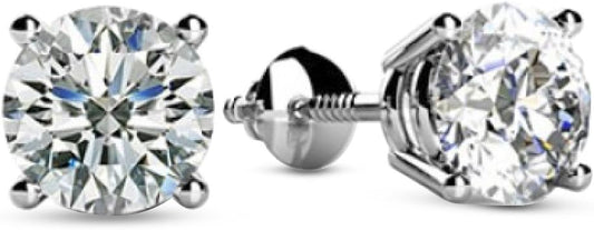 1-3 Carat 18K White Gold GIA Certified Round Cut Diamond Earrings 4 Prong Screw Back Luxury Collection (D-E Color, VS1-VS2 Clarity) - Ideal Cut