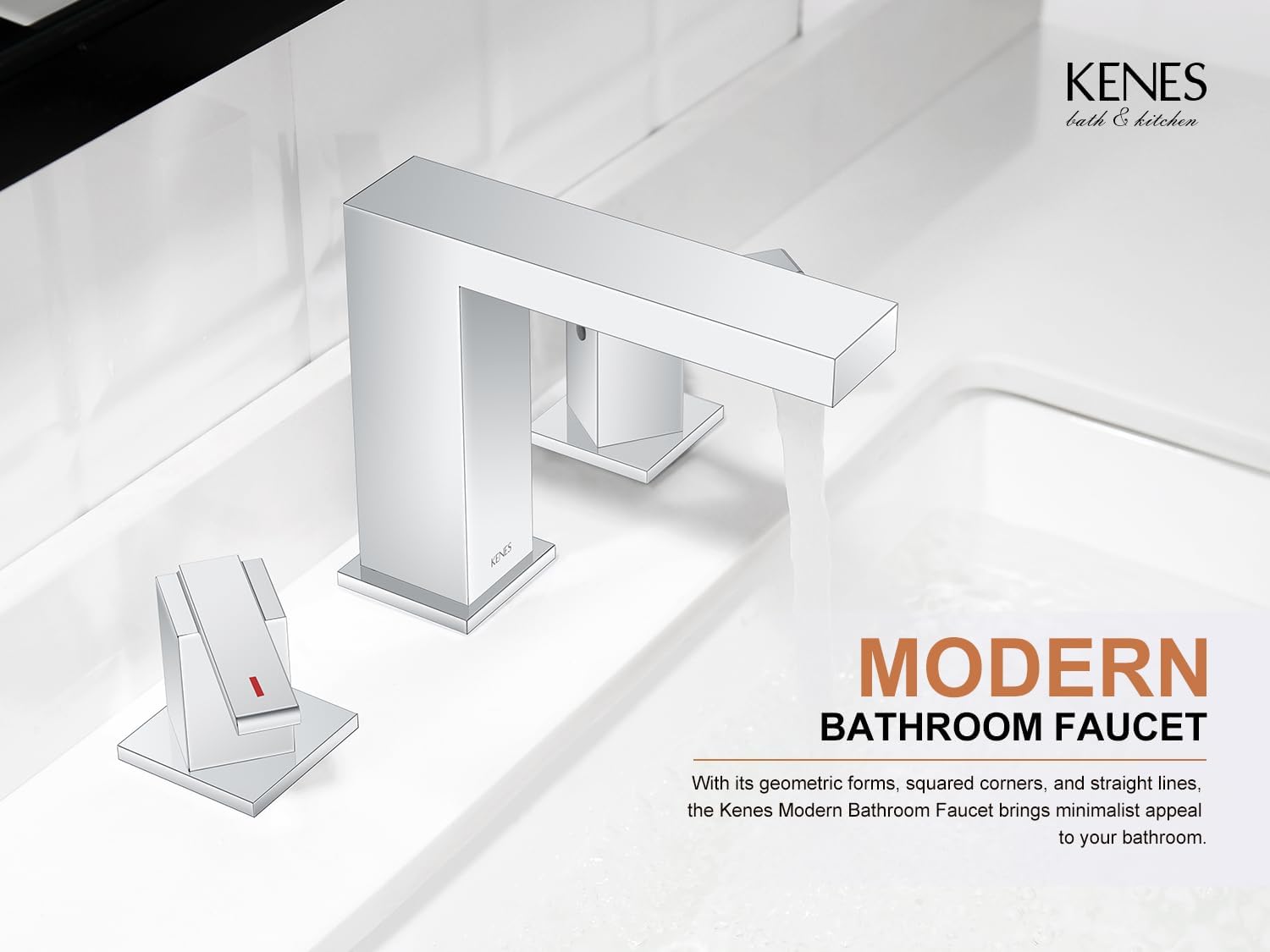 KENES Polished Chrome Widespread Bathroom Faucet 2 Handle Bathroom Sink Faucet 3 Hole, 8-Inch 3 Pieces Vanity Faucet with Pop Up Drain & Supply Lines, KE-9050-5-P