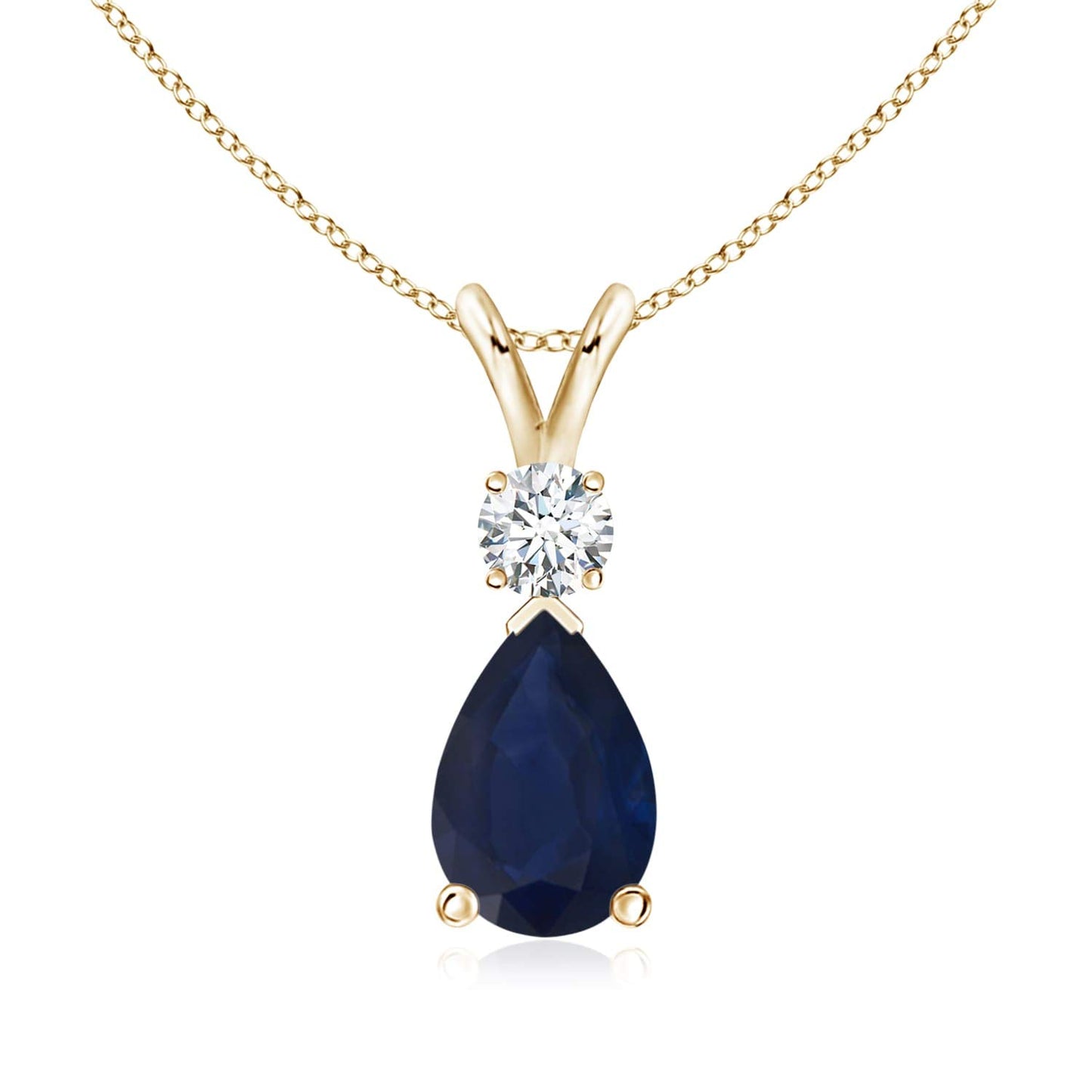 Angara Natural Blue Sapphire Solitaire Pendant for Women | Pear Shape Blue Sapphire Diamond Necklace in 14K Solid Gold/Silver/Platinum With 18" Chain | September Birthday, Gemstone Jewelry Gift