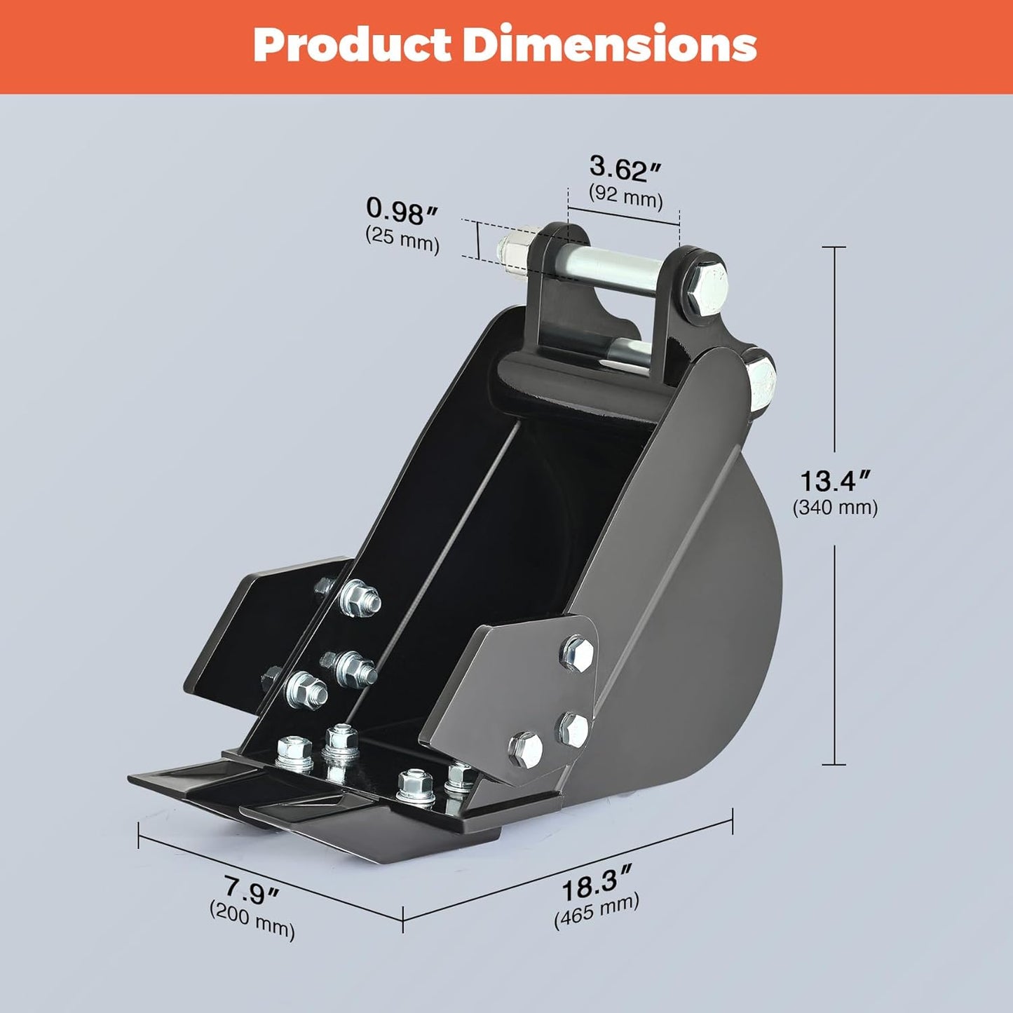 AHM 8" Mini Excavator Narrow Bucket Attachment, 200 mm Trench Bucket for Mini Excavators Diggers up to 2 Tons, Heavy Duty Digging with Metal Teeth