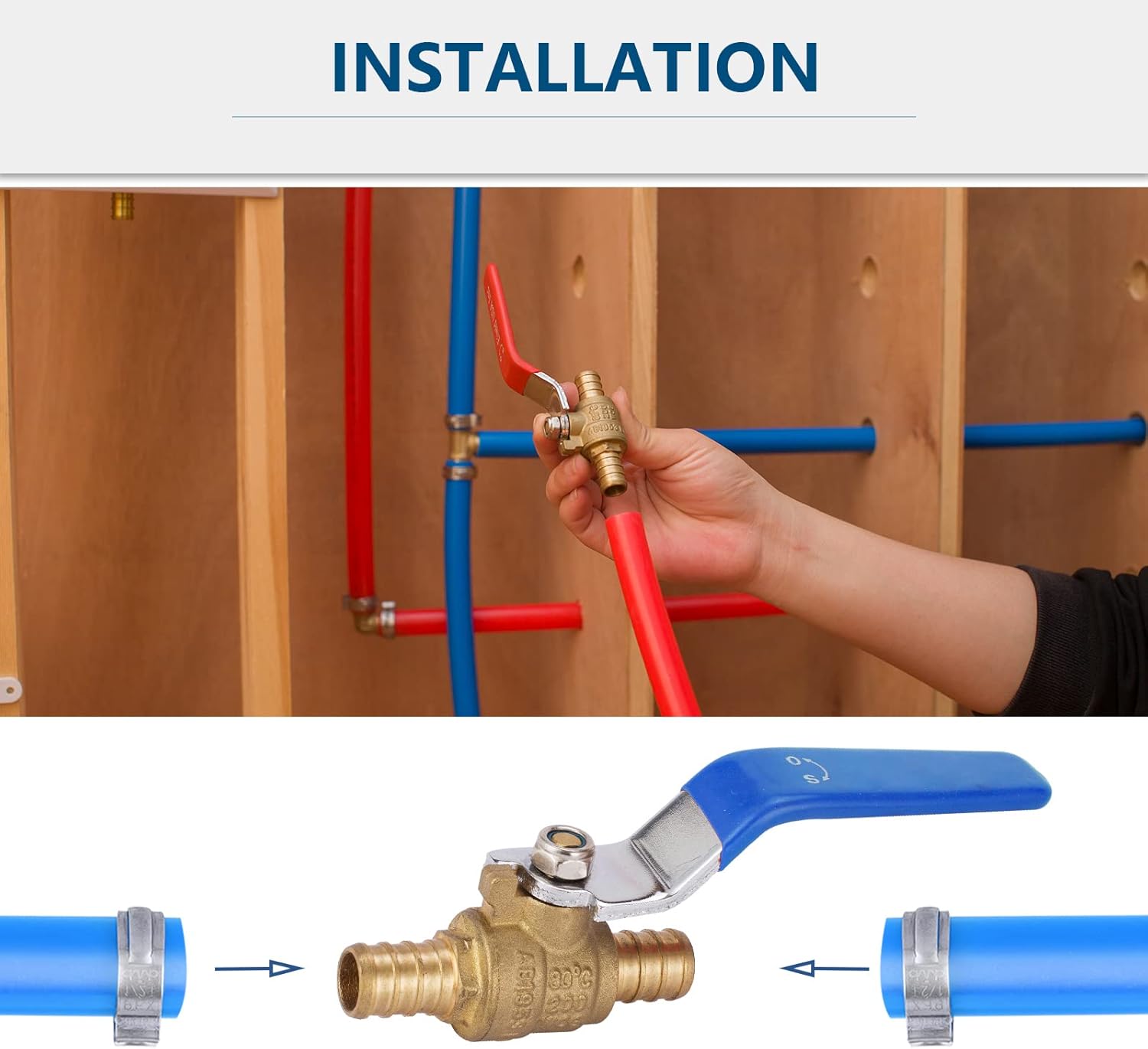 10 Pack 1/2 Inch PEX Shut Off Valve,1/4 Inch Turn Full Port Ball Valves,Hot (Red) Cold (Blue) Water Shut-off Stop Valve,Pex Brass Ball Valves