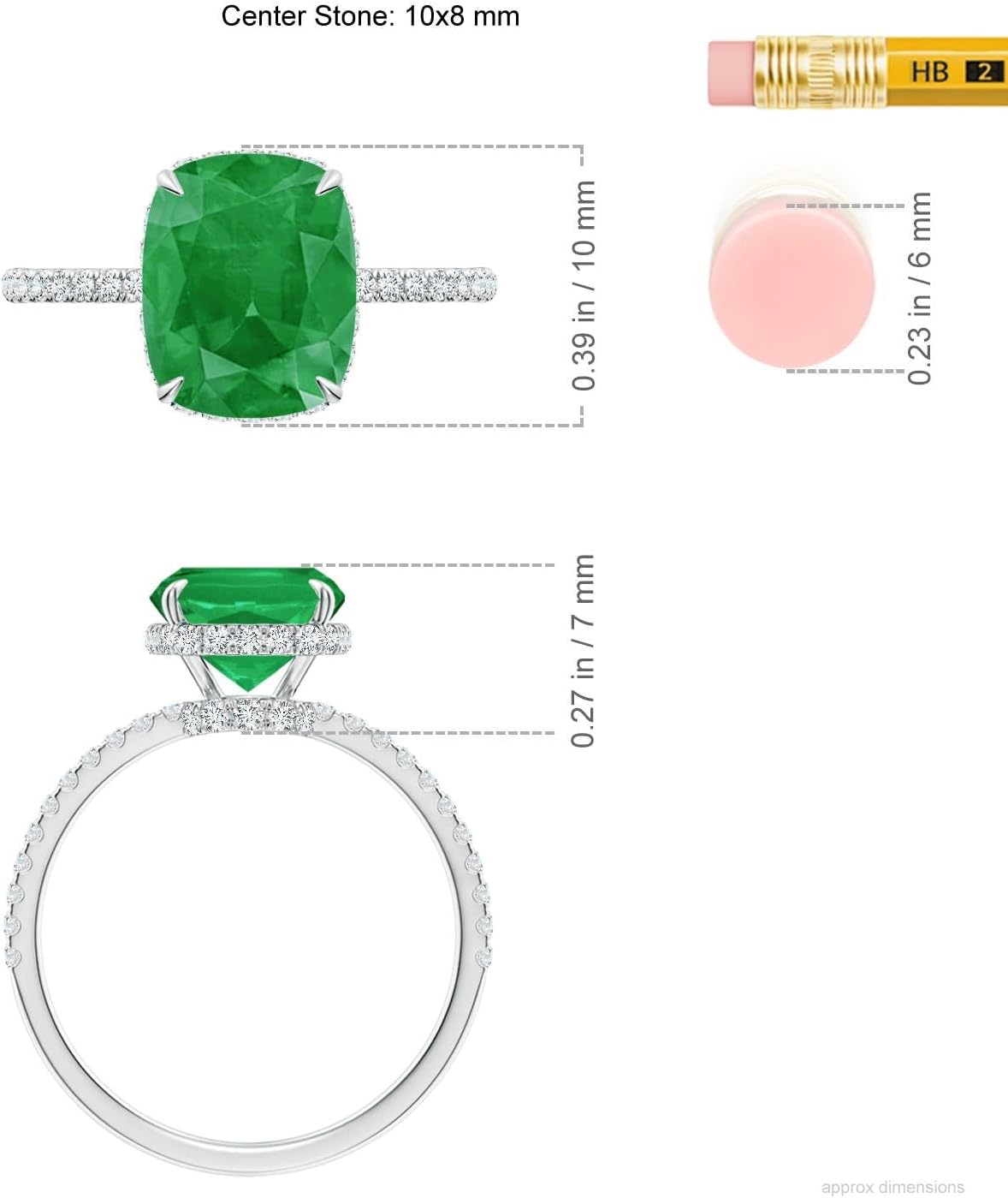 Angara Natural Emerald Ring for Women | Thin Shank Cushion Emerald Ring with Diamond Accents in 14K Solid Gold | May Birthday, Anniversary, Gemstone Jewellery Gift