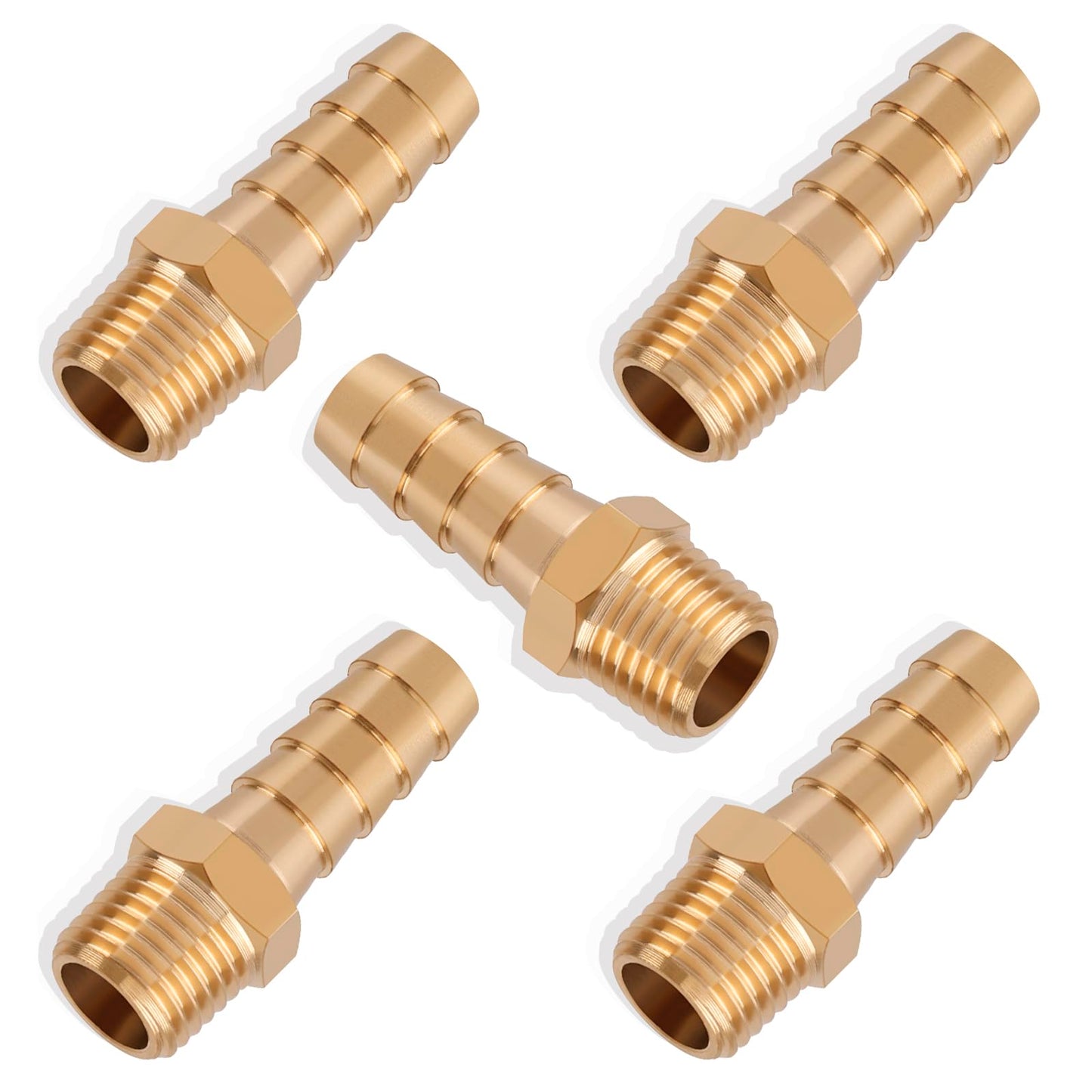 5pcs Brass Hose Barb Fittings 1/4 Inch Barb to 1/8 Inch NPT Male Thread Air Hose Fittings Adapter Connector Water Fuel Air Line Fittings 1/4” Barb × 1/8” NPT Brass Fittings