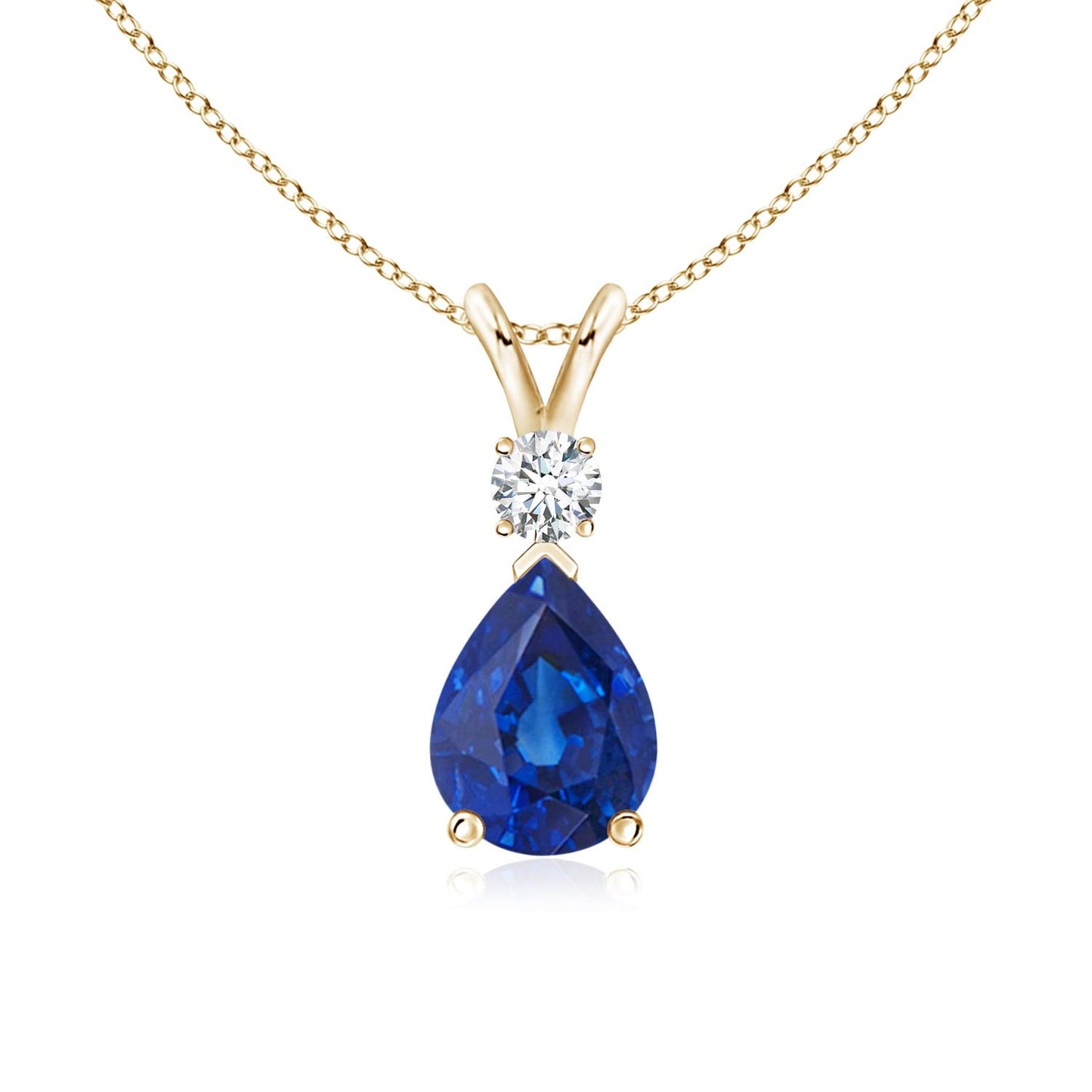 Angara Natural Blue Sapphire Solitaire Pendant for Women | Pear Shape Blue Sapphire Diamond Necklace in 14K Solid Gold/Silver/Platinum With 18" Chain | September Birthday, Gemstone Jewelry Gift