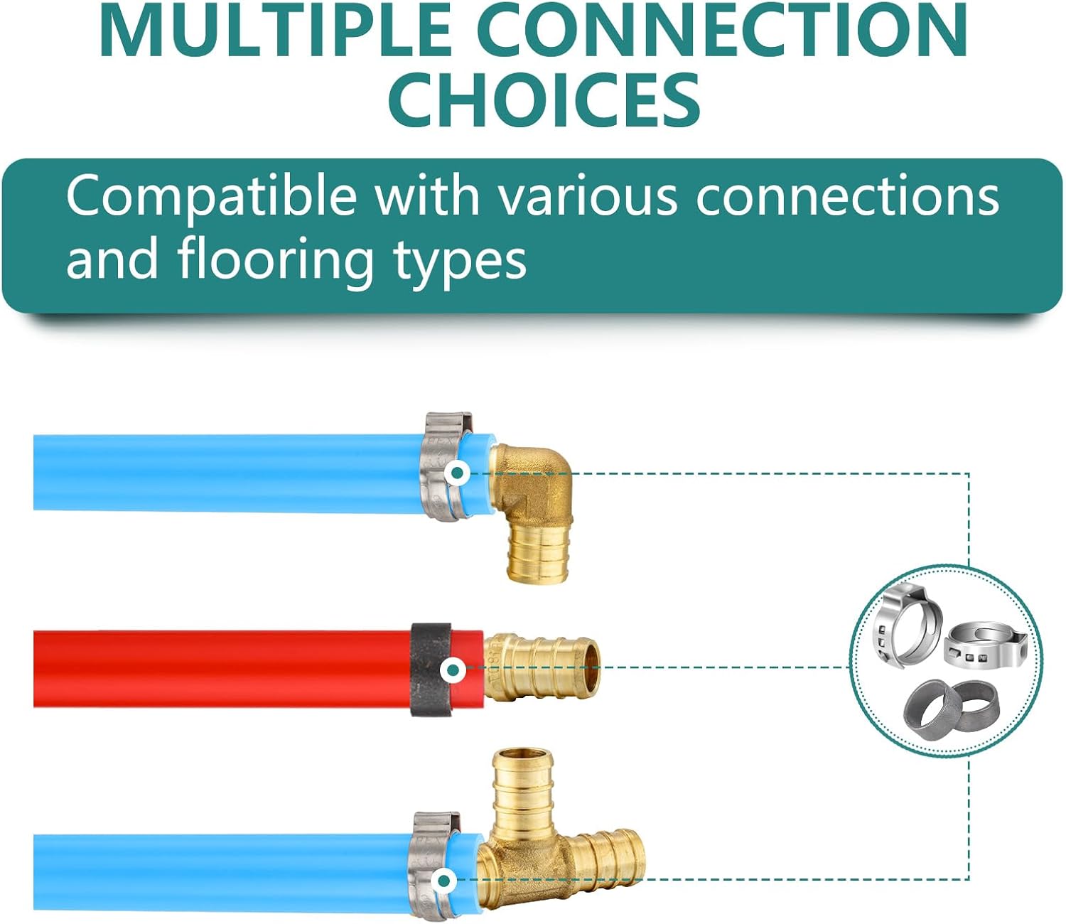 3/4 Inch Niikappu Blue & Red PEX-B Pipe, 2 x 100 Ft (200 Ft) Pex B Tubing with a Pipe Cutter, 30PCS Fittings & 100PCS Rings(149AB4)
