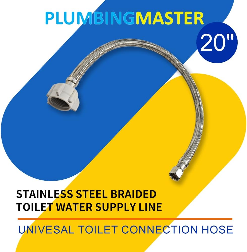 (6pcs 20 inch) PLUMBINGMASTER Toilet Water Supply Line,3/8" Comp x 7/8" BC Braided Stainless Steel Toilet Supply Line,Toilet Connector Hose with Anti-Leaking Brass Nut