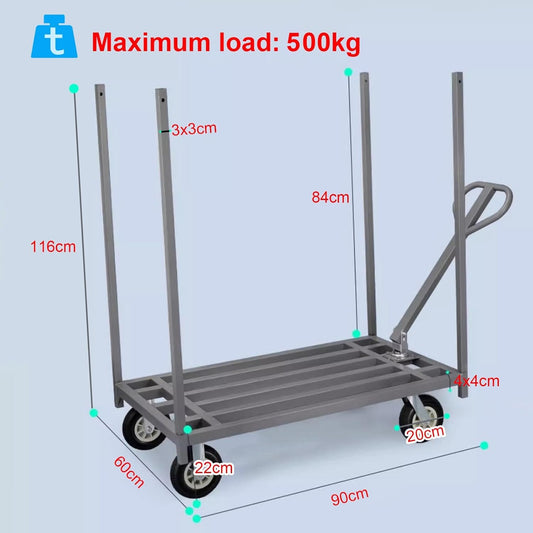 WDJBPSH Industrial Fabric Transport Cart on Rubber Wheels, Rolling Platform Hand Dolly for Transporting Cloth Rolls, Stage Equipment & Warehouse Cargo, with Adjustable Swivel Pull Bar(8 in Wheels)