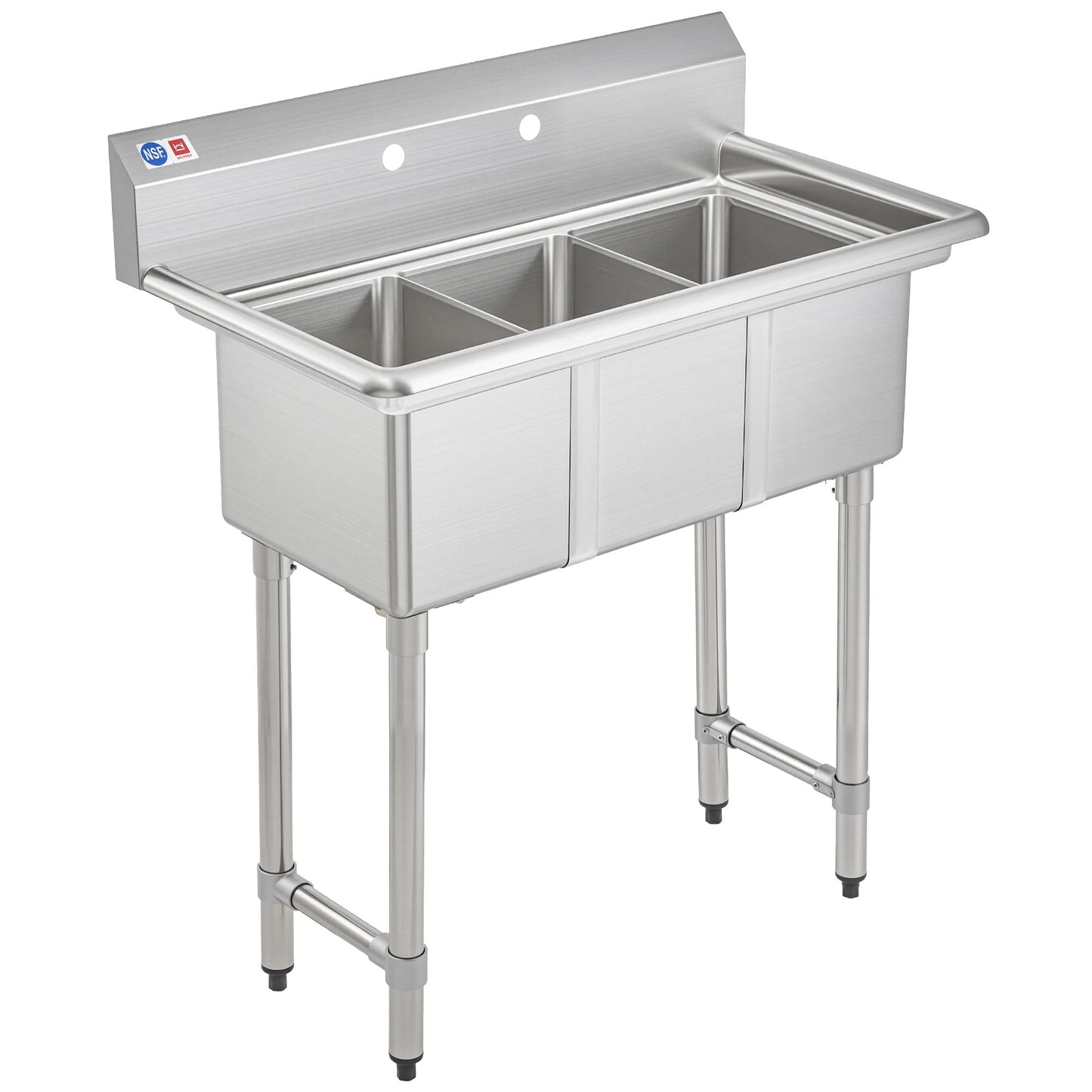 WILPREP Stainless Steel 3 Compartment Commercial Sink with s, Kitche Station with 11x10 Inch Basins, Utility Sink for Restaurant Bar Home Laundry Room Garage