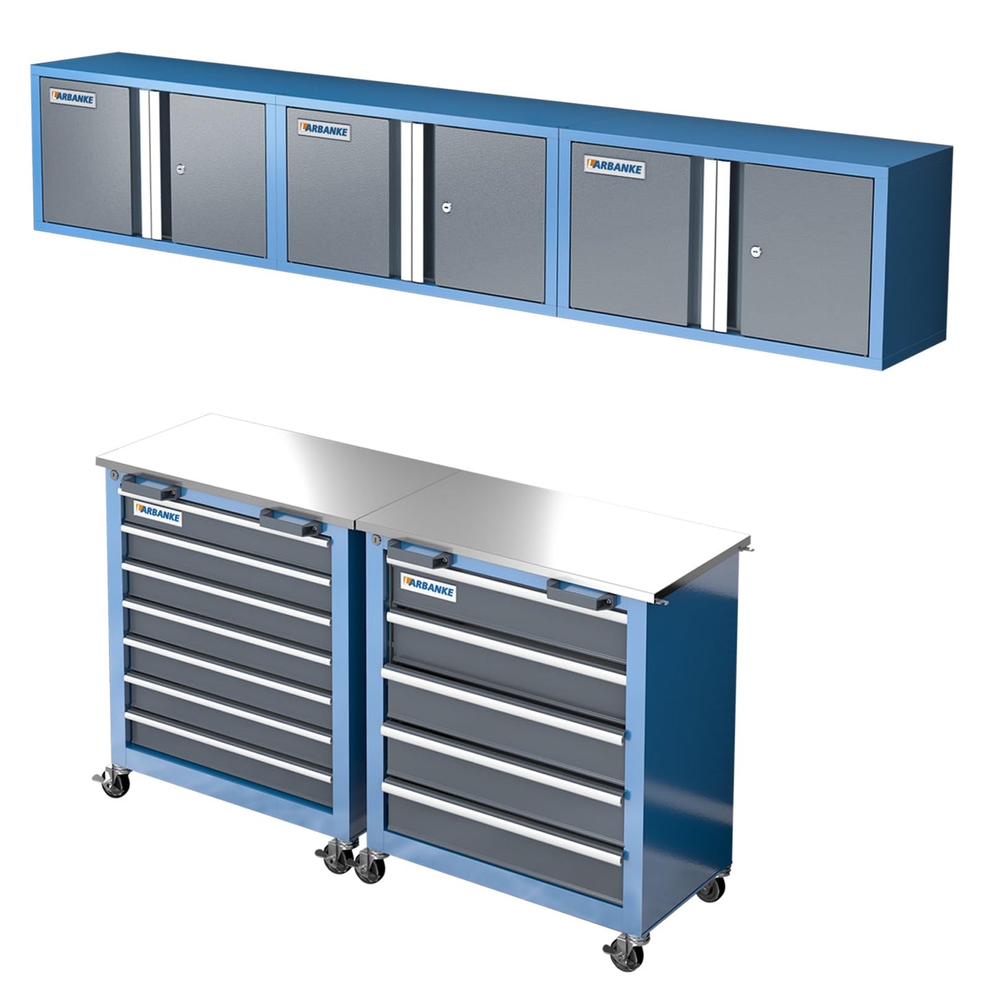 LARBANKE 3 Different Types Tool Chest Combination,Rolling Tool Chest with Stainless Countertop,Tool Cabinet with Connection Buckle,Wheels and Foot Pads,Portable Tool Box Inside