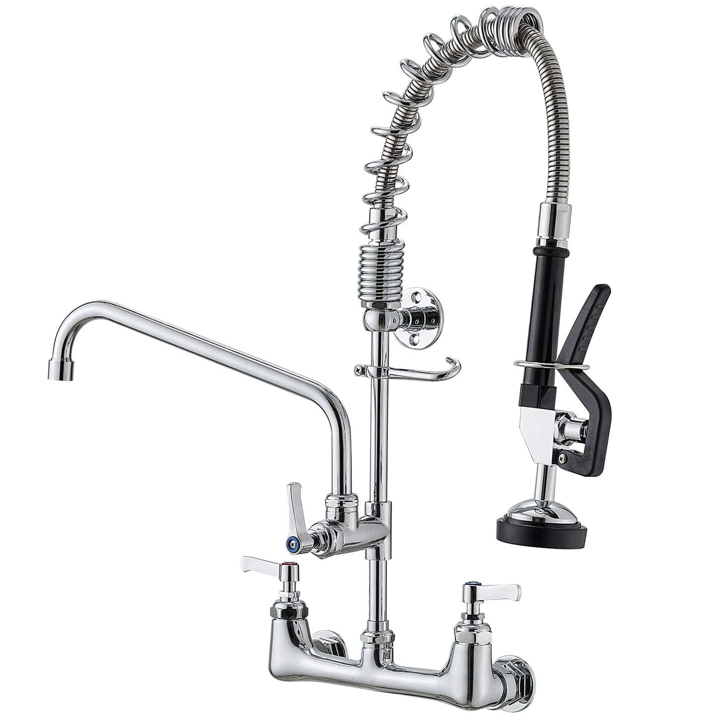 Kitchen Faucet Wall Mount Commercial Sink Faucet Kitchen Utility Laundry 8“ Swivel Spout 2 Dual Handle Restaurant Chrome Mixer Tap
