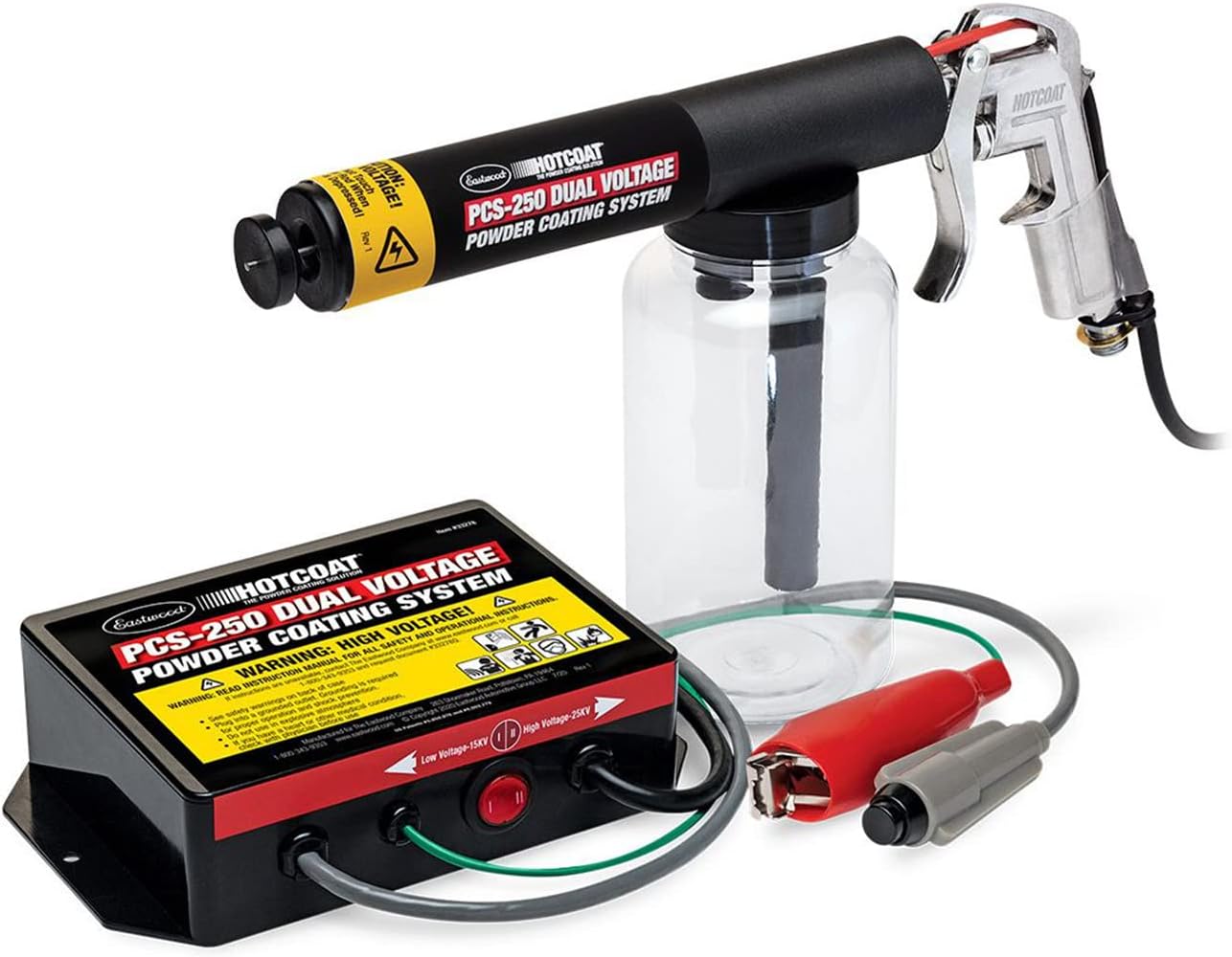Eastwood Hotcoat PCS-250 Powder Coating System | Innovative Dual Voltage with Minimal Overspray and Larger Ground Clamp | Powder Coating Machine with Clear Bottle