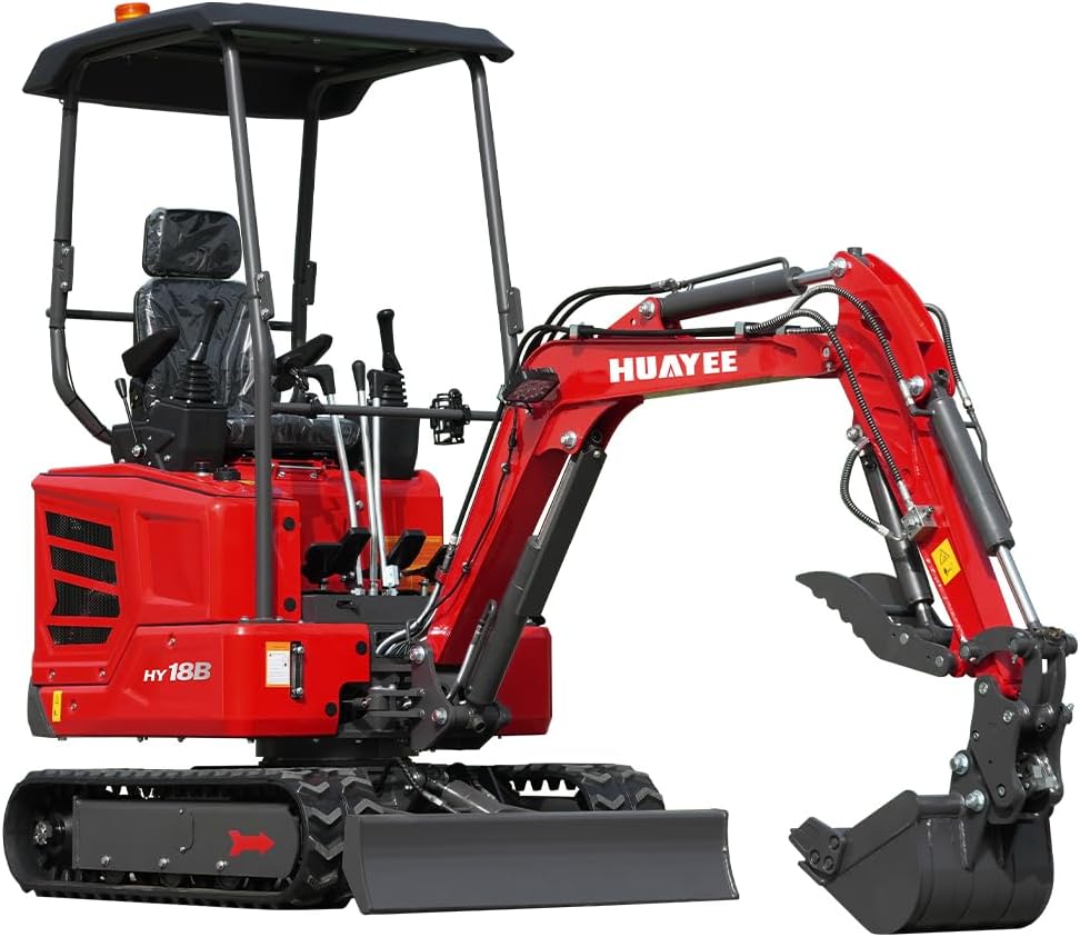 HY18B 2T Mini Excavator, KubotaDiesel 14HP, w/Pilot Controls Side Swing Boom for Construction Landscaping, Includes Hydraulic Thumb & Semi-Auto Quick Coupler, Includes delivery & unloading services