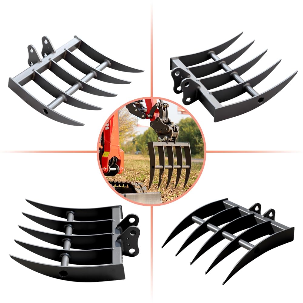 Mini Excavator Rake for 1-1.8 Ton Machines - Heavy-Duty Attachment with Pins for Soil Cultivation & Landscaping