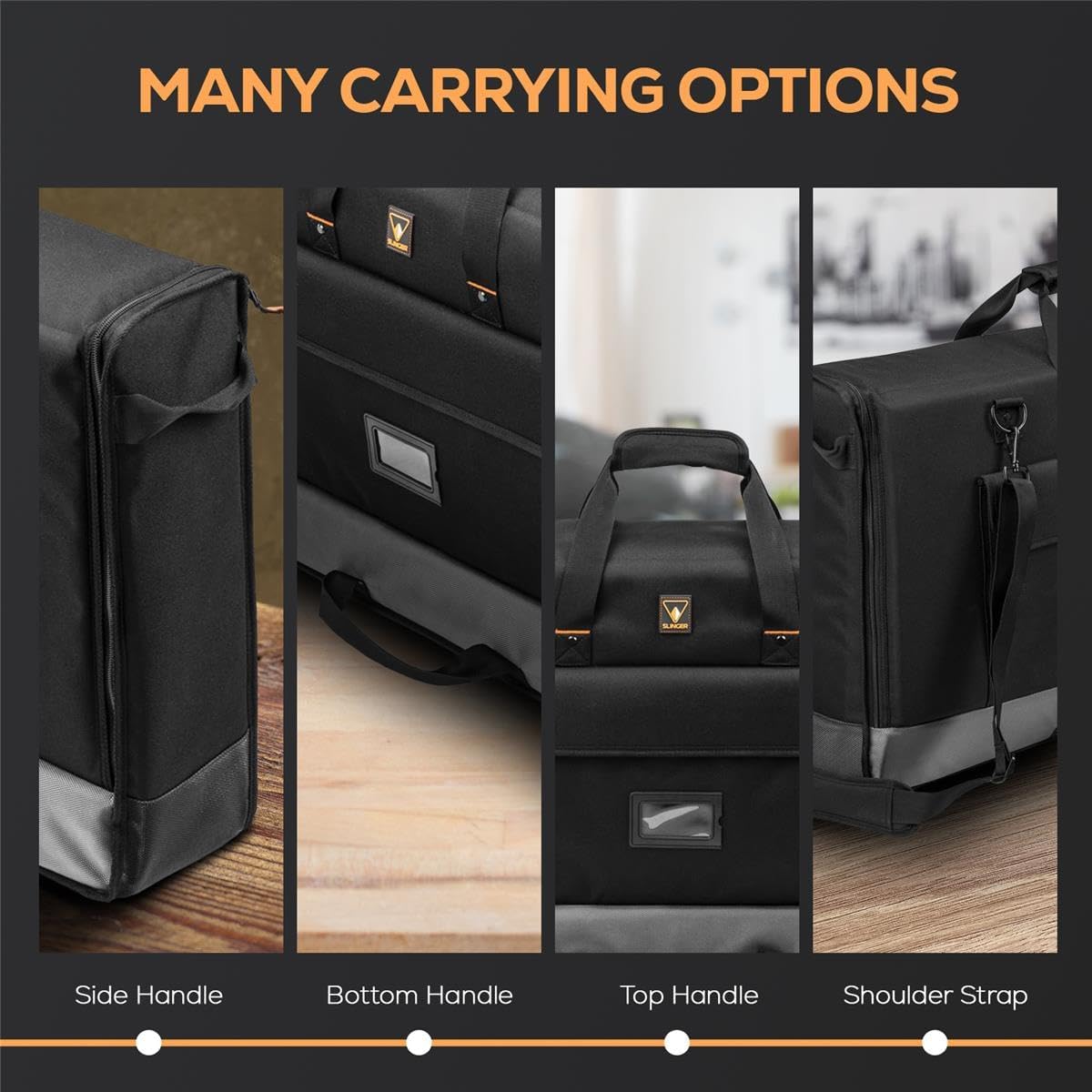 SLINGER Foldable Padded Nylon Tote Carrying Case - LCD Transport Case for Displays, Computers, Monitors & TVs Between 27" - 32" - Water Resistant - Shoulder Strap & Handle Options