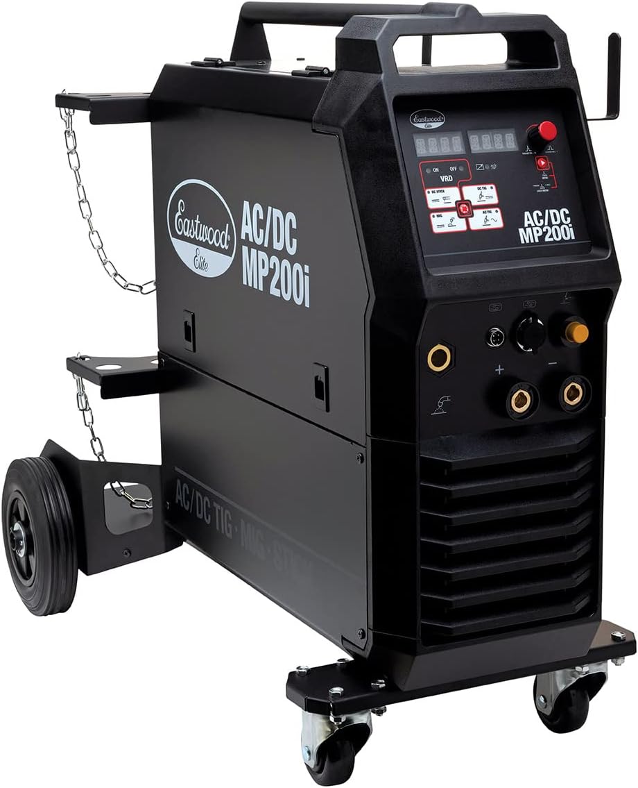 Eastwood Elite 200 Amp Multi-Process AC/DC MP200i Welder | TIG Welder High Frequency Start and Foot Pedal | Welding Machine with MIG Stick Welder | 120V OR 240V Dual Voltage | Tig Welder AC/DC | Black