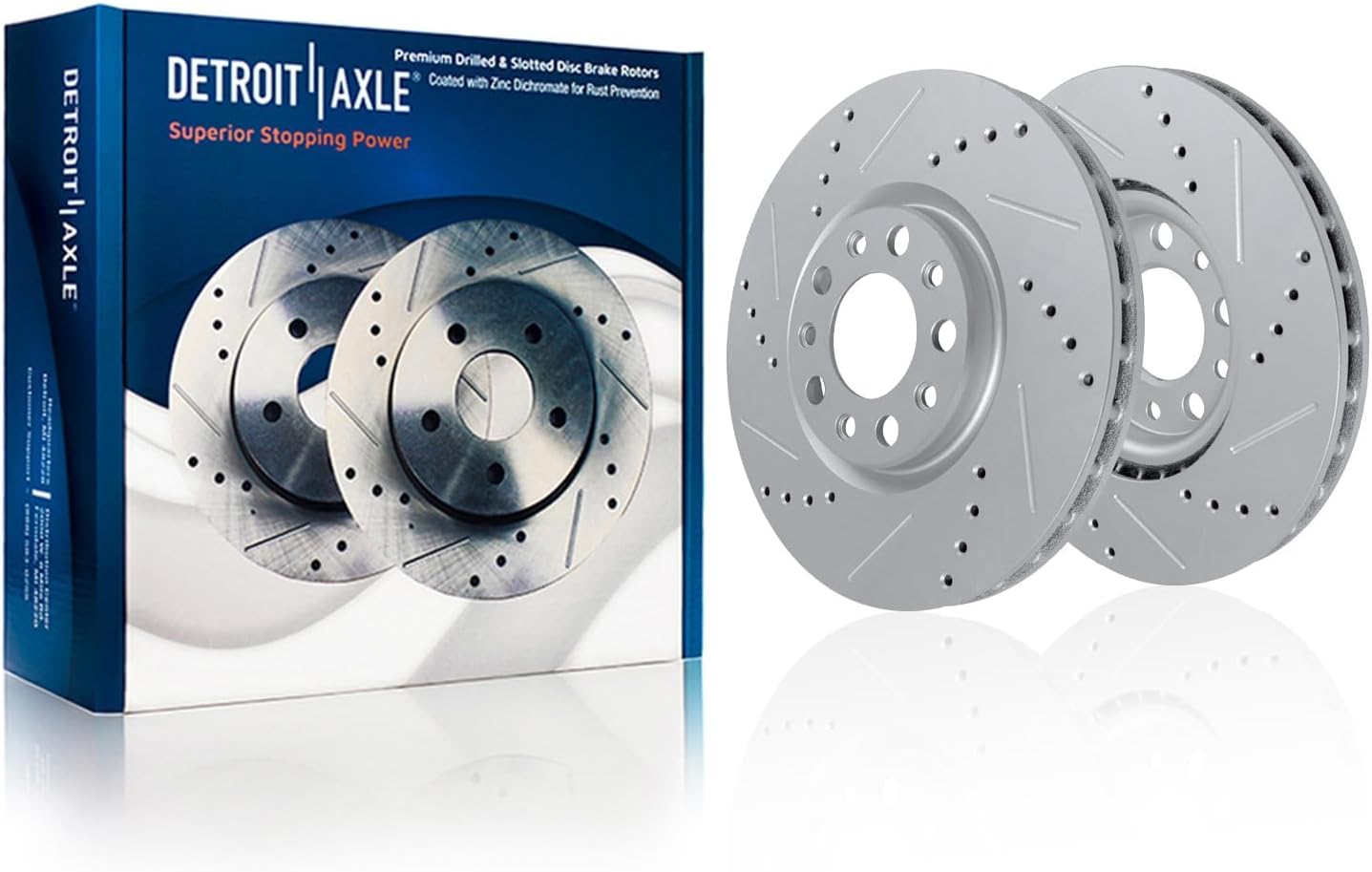 Detroit Axle - 4pc Front Brake Kit for 2016-2023 Jeep Cherokee, 2017 2018 2019 2020 2021 2022 Drilled and Slotted Disc Brake Rotors Ceramic Brakes Pads with Hardware Replacement : 12.99" inch Rotor