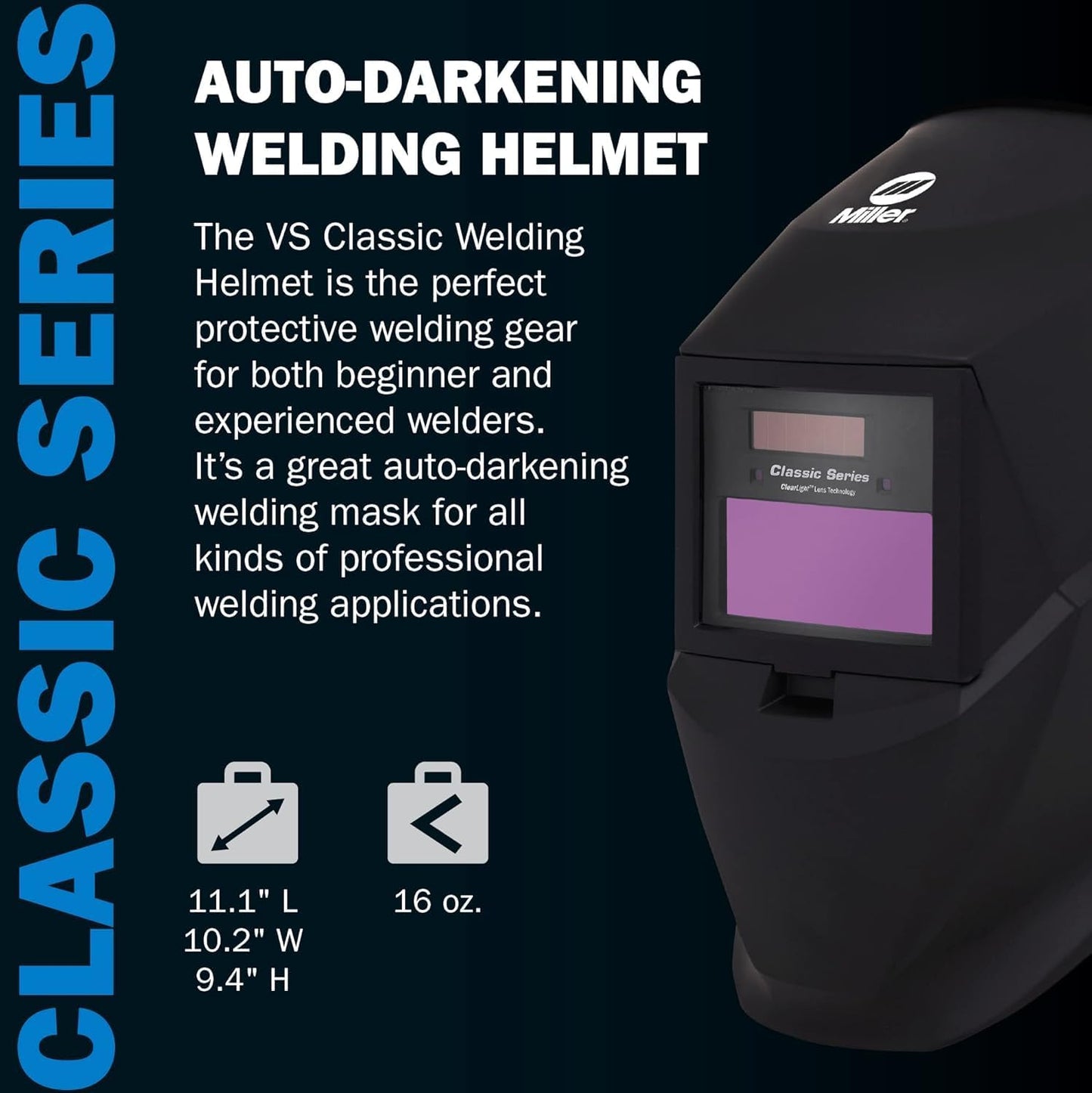 Miller 287803 Classic Series VS Welding Helmet, Auto-Darkening Welding Helmet, Black