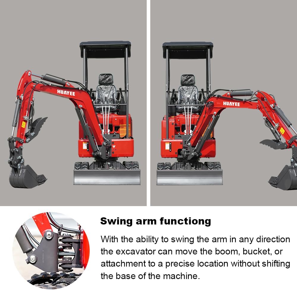 HY18B 2T Mini Excavator, KubotaDiesel 14HP, w/Pilot Controls Side Swing Boom for Construction Landscaping, Includes Hydraulic Thumb & Semi-Auto Quick Coupler, Includes delivery & unloading services