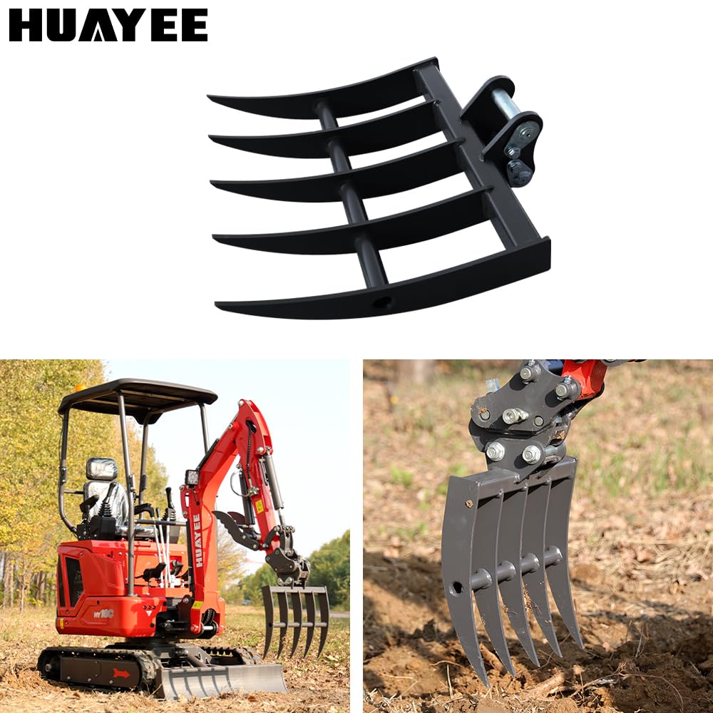 Mini Excavator Rake for 1-1.8 Ton Machines - Heavy-Duty Attachment with Pins for Soil Cultivation & Landscaping