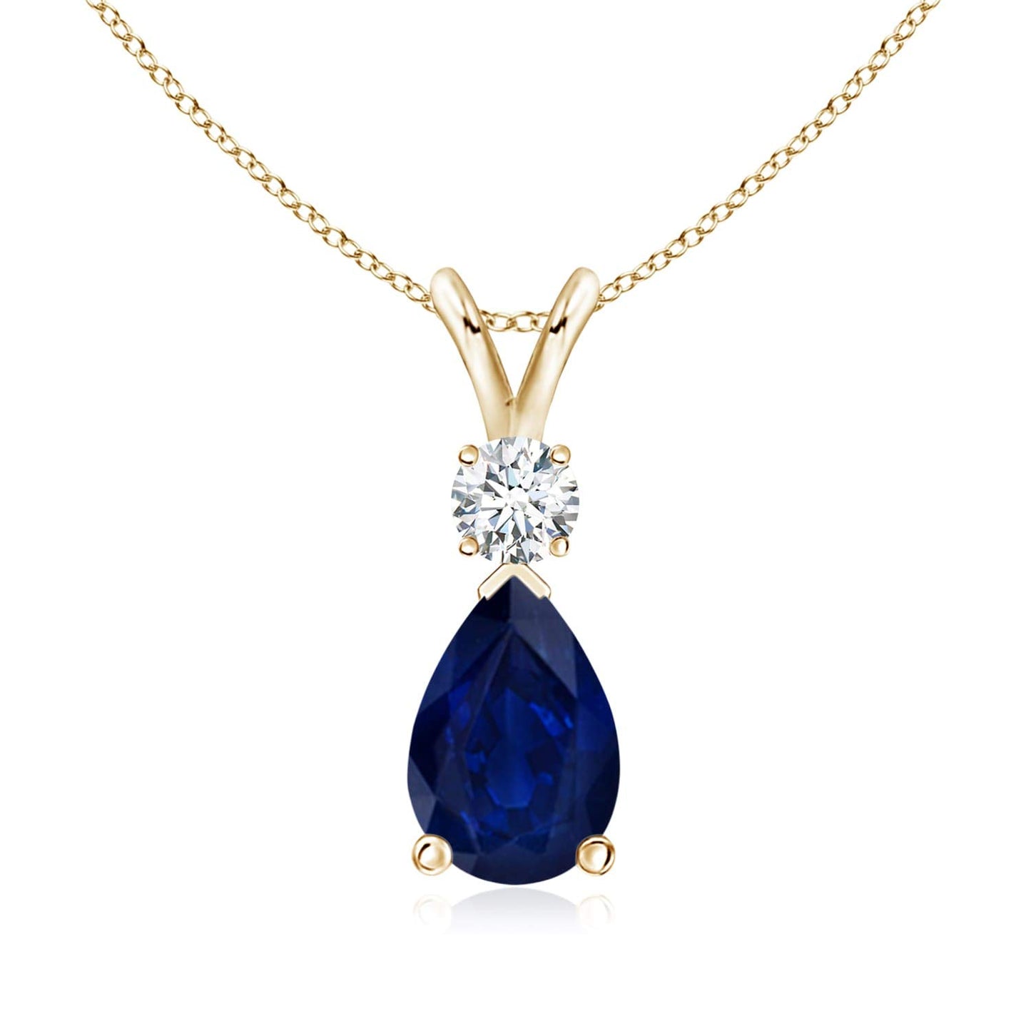 Angara Natural Blue Sapphire Solitaire Pendant for Women | Pear Shape Blue Sapphire Diamond Necklace in 14K Solid Gold/Silver/Platinum With 18" Chain | September Birthday, Gemstone Jewelry Gift