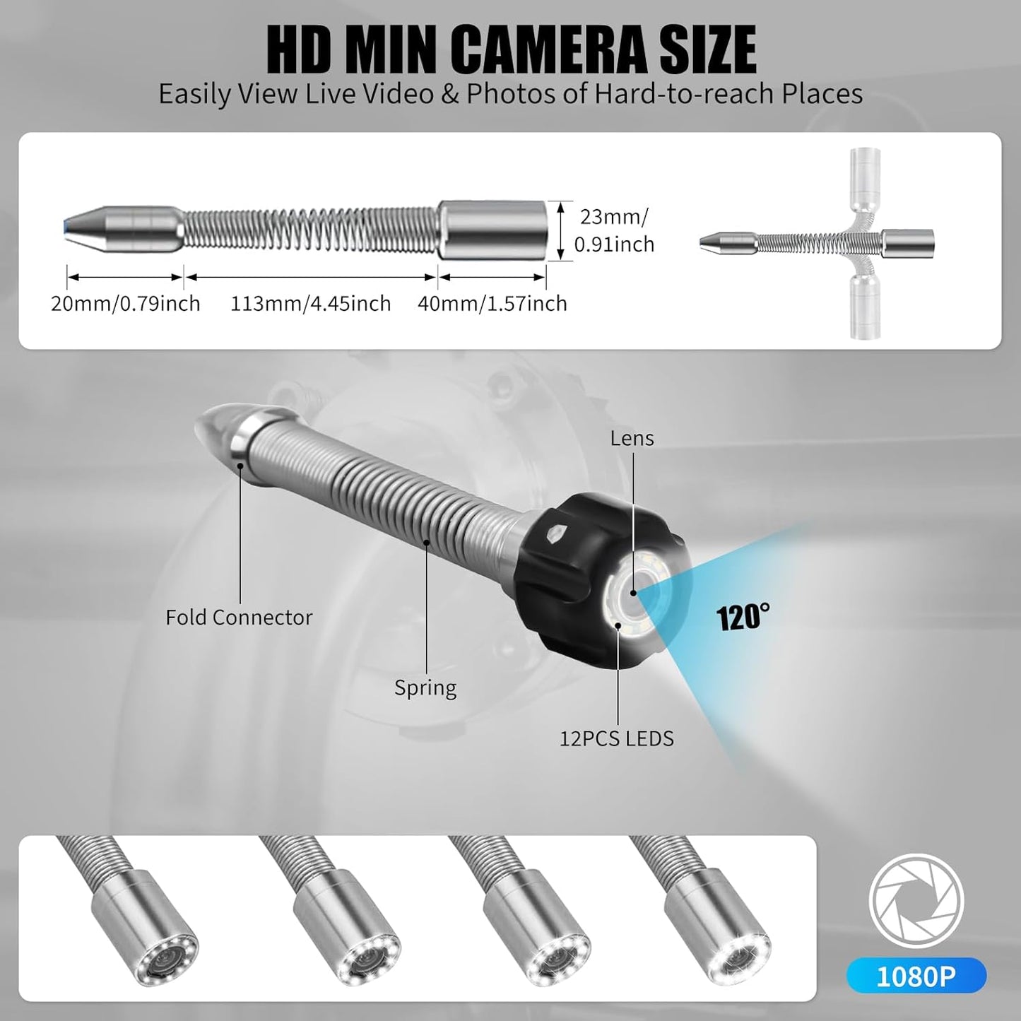 Sewer Camera 98.4FT, 9" 1080P Color LCD with DVR, Drain Plumbing Camera with Waterproof IP68 23MM Stainless-Steel Probe, 12 LEDs, 16GB Card & Aluminum Carry Case – for Pipe & HVAC Inspection