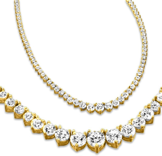 Houston Diamond District Round Shape 17" Graduate Diamond Tennis Riviera Necklace 3 Prong Value Collection