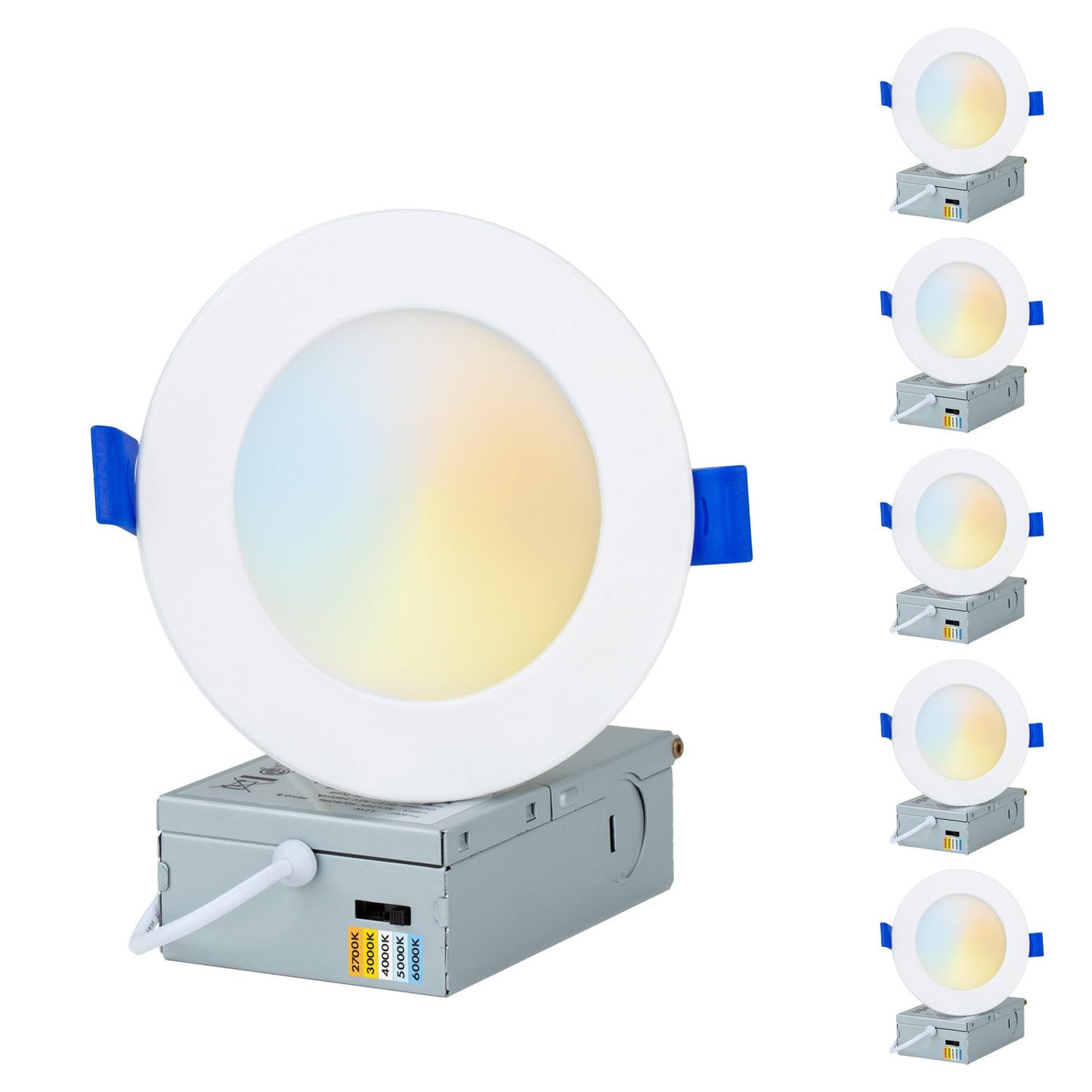 PROCURU Professional 24-Pack 6-Inch 2700K-6000K 5CCT 12W LED, Baffle Style, Heavy Duty Ultra-Thin Recessed Ceiling Slim Downlight, Dimmable, White Trim (VSB65W-24P)