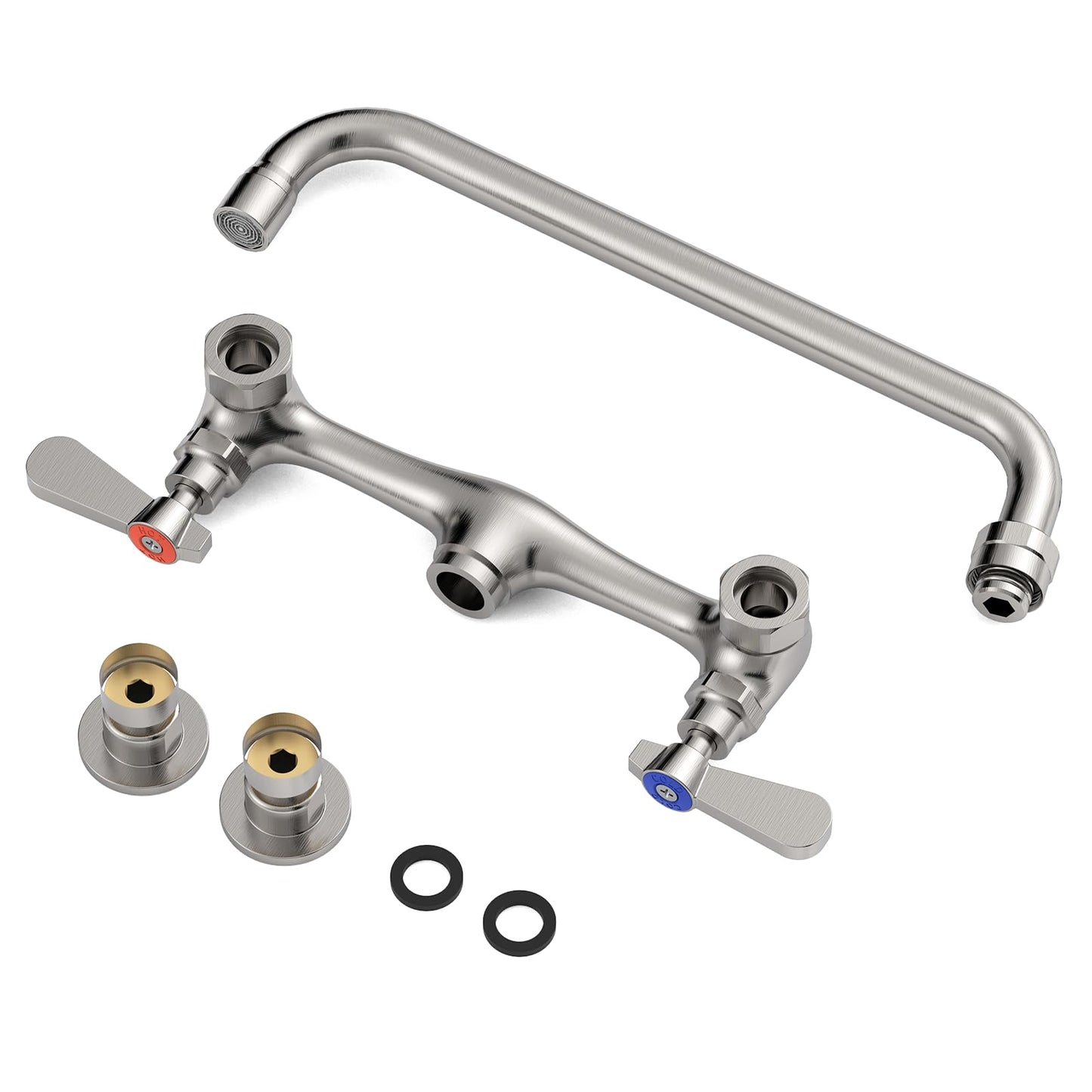 Kitchen Faucet Wall Mount Commercial Sink Faucet Kitchen Utility Laundry 8“ Swivel Spout 2 Dual Handle Restaurant Chrome Mixer Tap