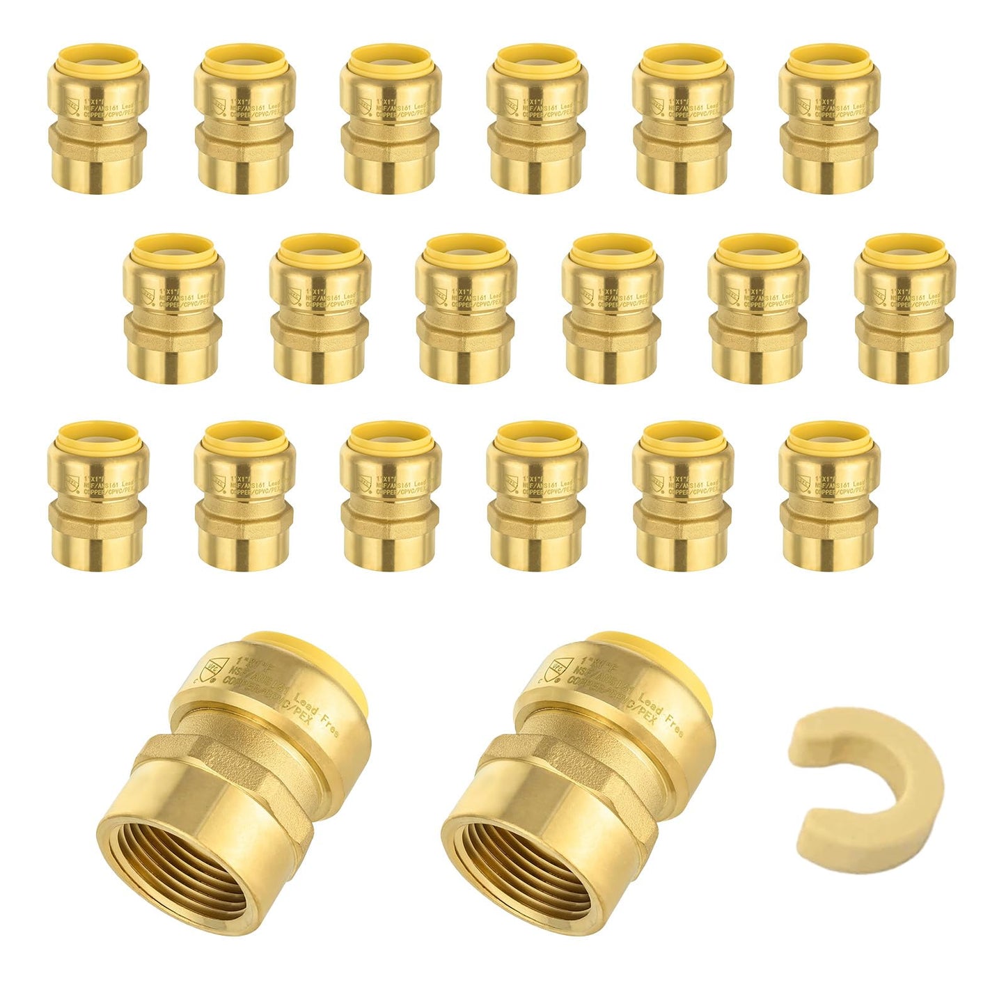 5 PCS Niikappu Push Fit 3/4 Inch x 1/2 Inch Female NPT Brass Adapters Push-Fit Fittings with Disconnect Clip to Connect PEX, Copper, CPVC Pipes