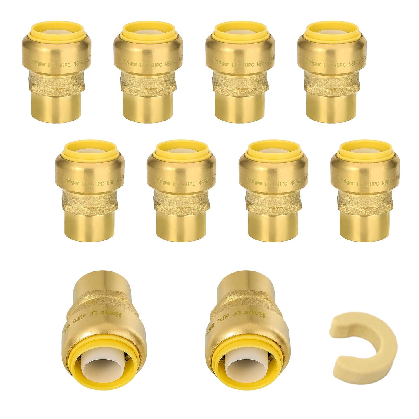 5 PCS Niikappu Push Fit 3/4 Inch x 1/2 Inch Female NPT Brass Adapters Push-Fit Fittings with Disconnect Clip to Connect PEX, Copper, CPVC Pipes