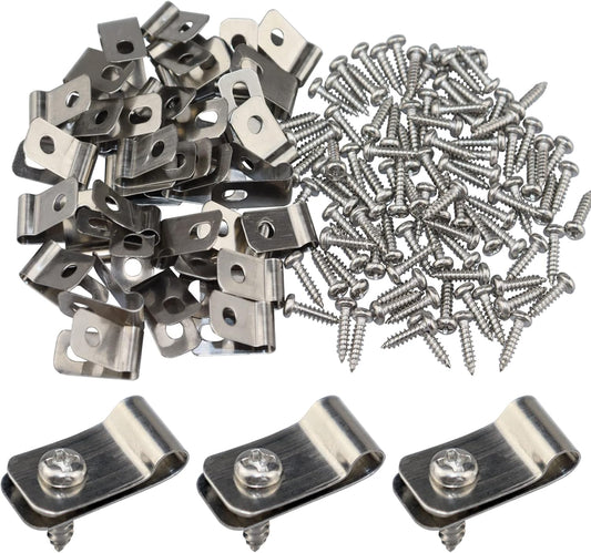 Wire Fence Clips Metal 400 Pcs Wire Clamps Stainless Steel Fencing Mounting Clips with 400 Pcs Stainless Steel Screws for 12-16 Gauge Welded Clamps to Wood, Metal or Vinyl Railings (400 PCS)