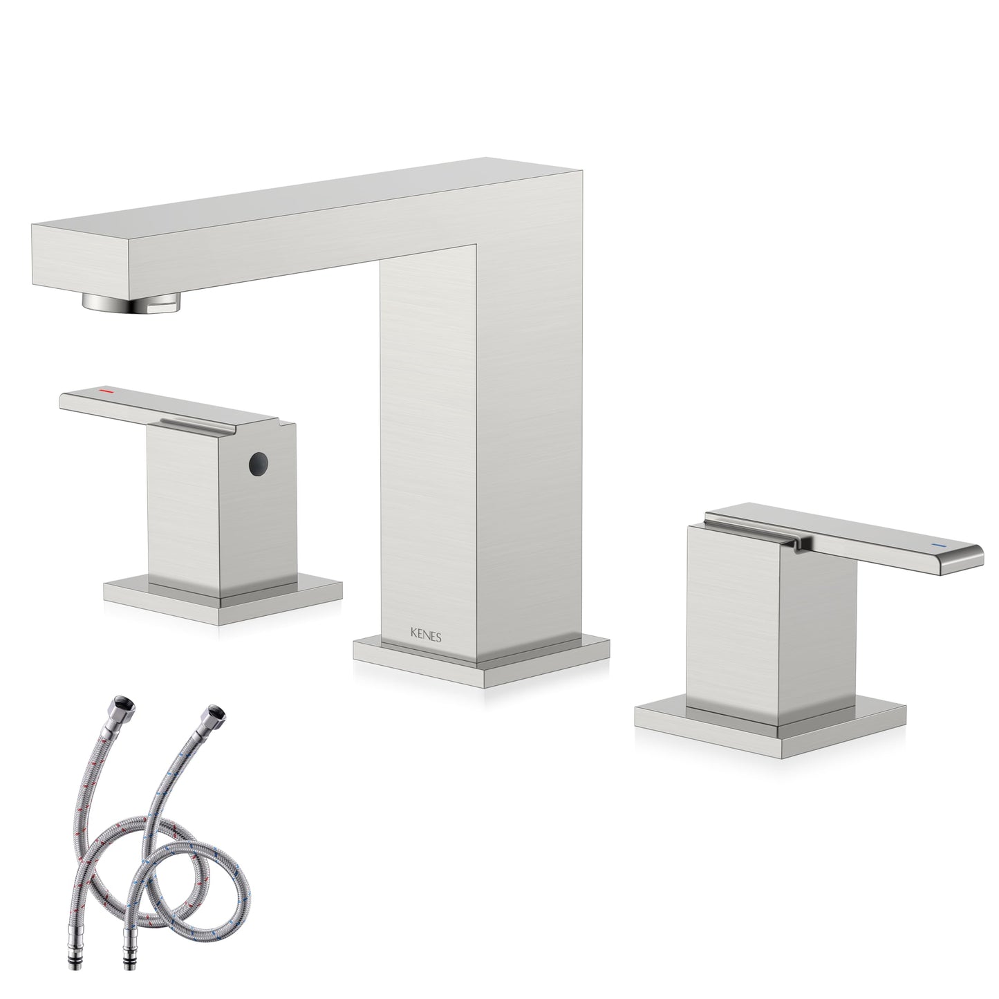 KENES Polished Chrome Widespread Bathroom Faucet 2 Handle Bathroom Sink Faucet 3 Hole, 8-Inch 3 Pieces Vanity Faucet with Pop Up Drain & Supply Lines, KE-9050-5-P