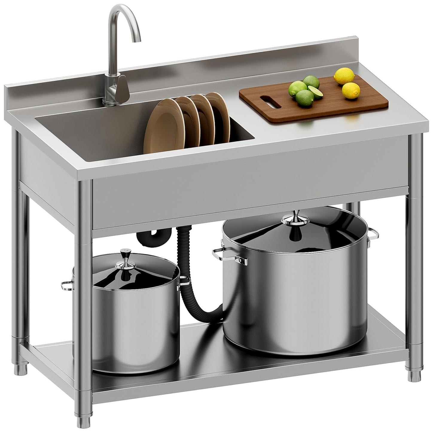 Stainless Steel Utility Sink, Large Freestanding Laundry Sink with Pull-out Faucet for Kitchen, Bathroom, Laundry Room, Garage, Outdoor/Indoor Use, Pet Cleaning, D21.65 x W35.43 x H36.61 inch