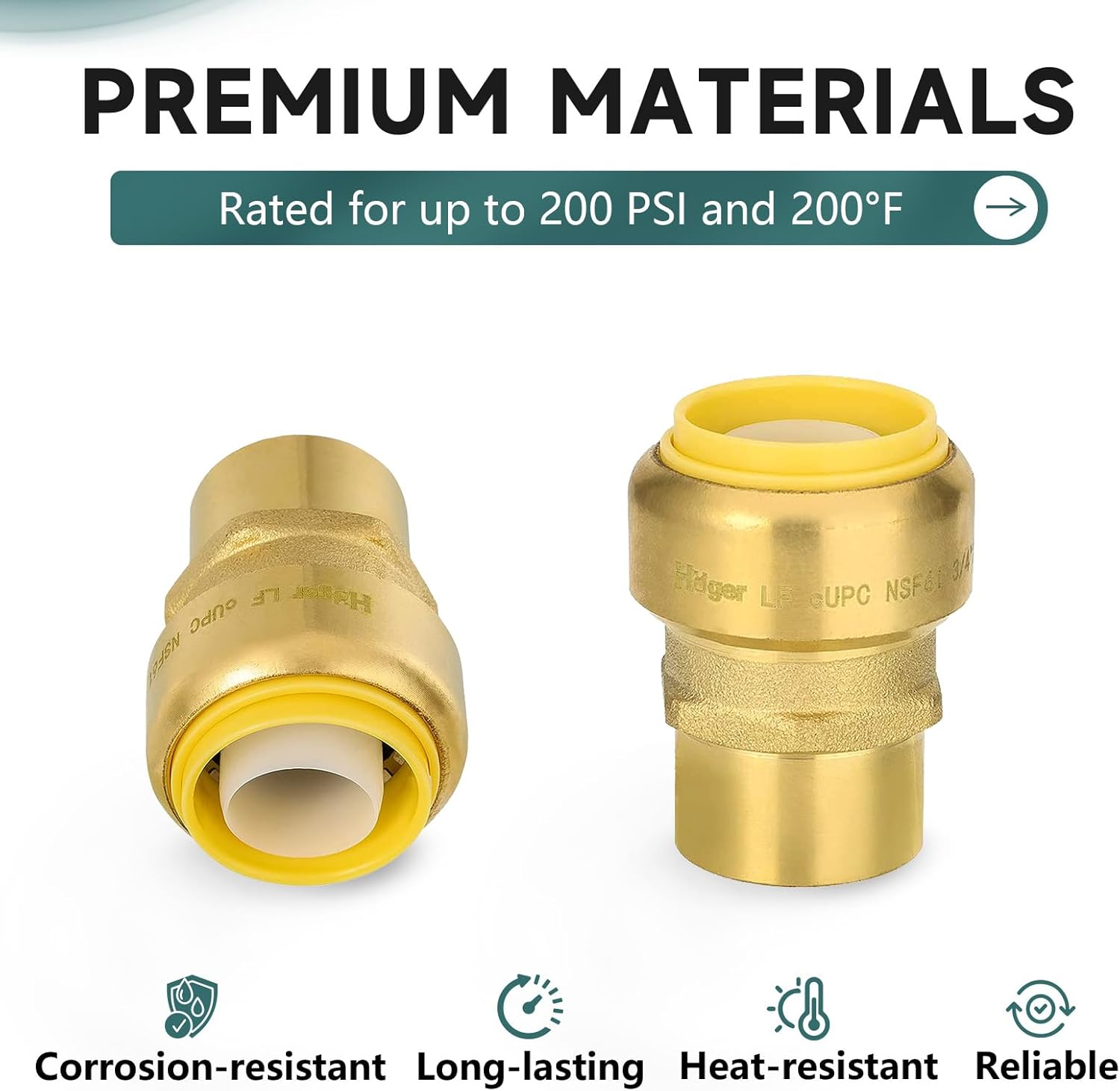 5 PCS Niikappu Push Fit 3/4 Inch x 1/2 Inch Female NPT Brass Adapters Push-Fit Fittings with Disconnect Clip to Connect PEX, Copper, CPVC Pipes