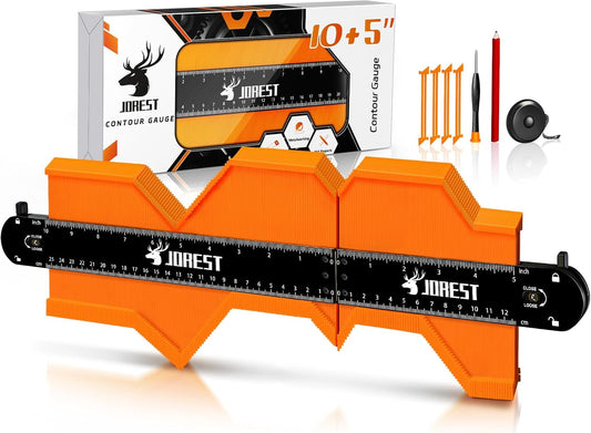 JOREST Connectable Contour Gauge (10+5 Inch), Gifts Ideas for Men Dad Handyman Husband Him, Shape Profile Duplicator with Lock, Outline Angle Measuring Tool, Template tool, Tile Flooring, Scribe Edge