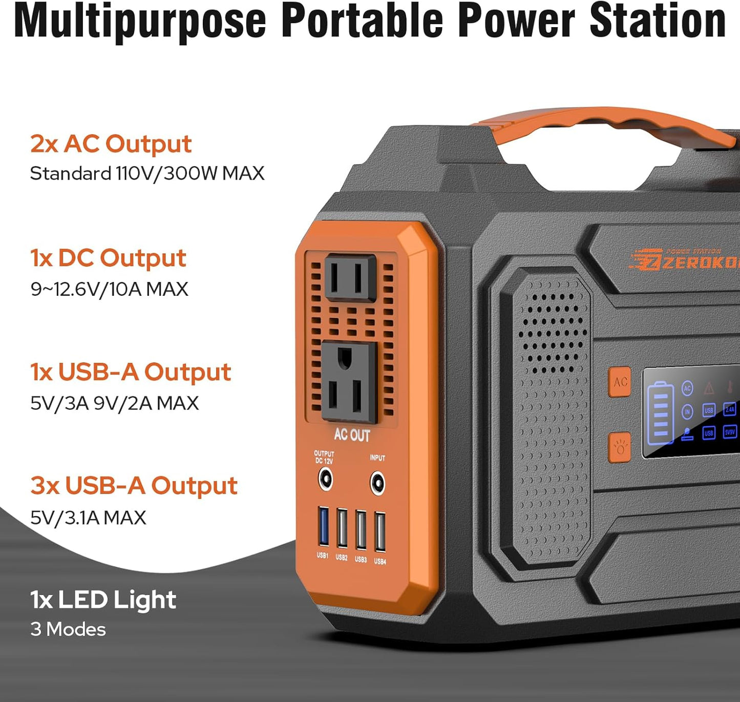 Portable Solar Generator, 300W Portable Power Station with Foldable 60W Solar Panel, 110V Pure Sine Wave 280Wh Lithium Battery Pack with USB DC AC Outlet for Home Use RV Van Outdoor Camping-Orange