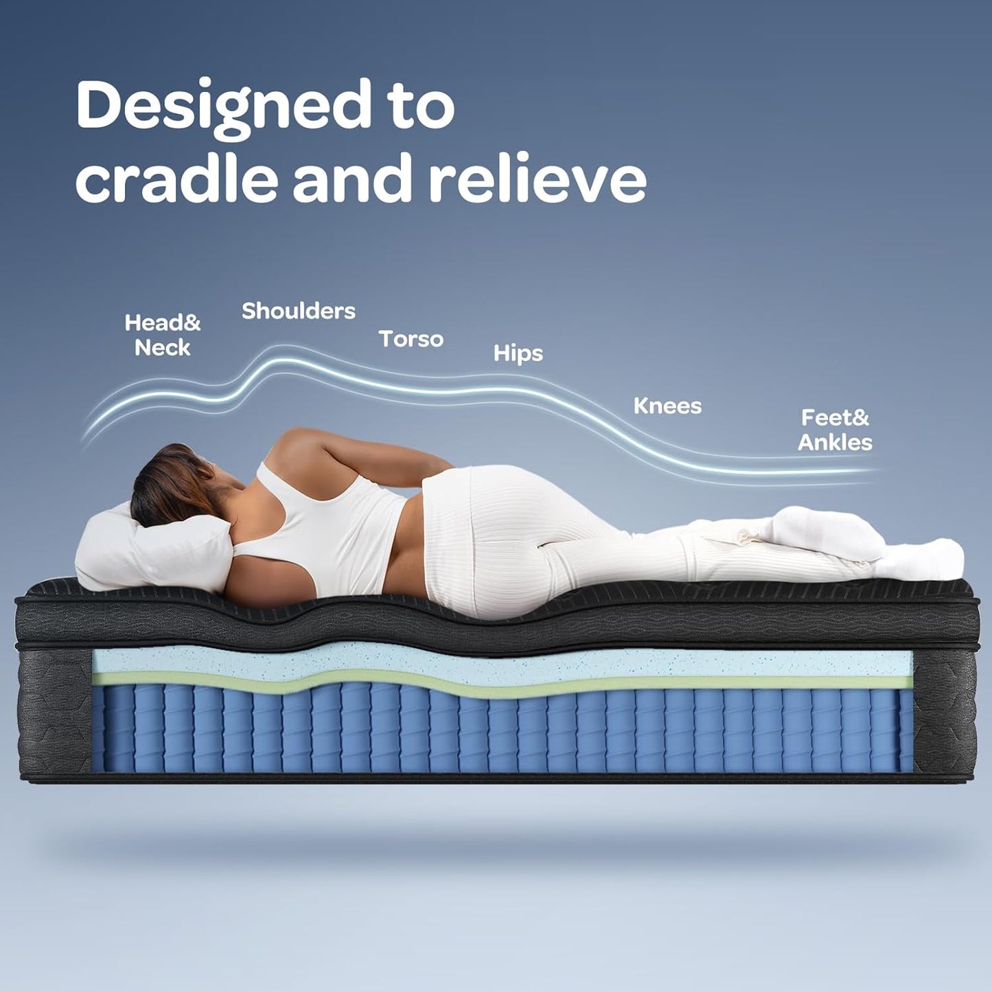 OhGeni 14 Inch Cooling Queen Size Mattress, Hybrid Gel-infused Memory Foam Bed Mattresses in a Box, Medium Feel Cool Top Fabric,Individual Pocket Spring, 3-Zone design & Reinforced Edge Support, Black