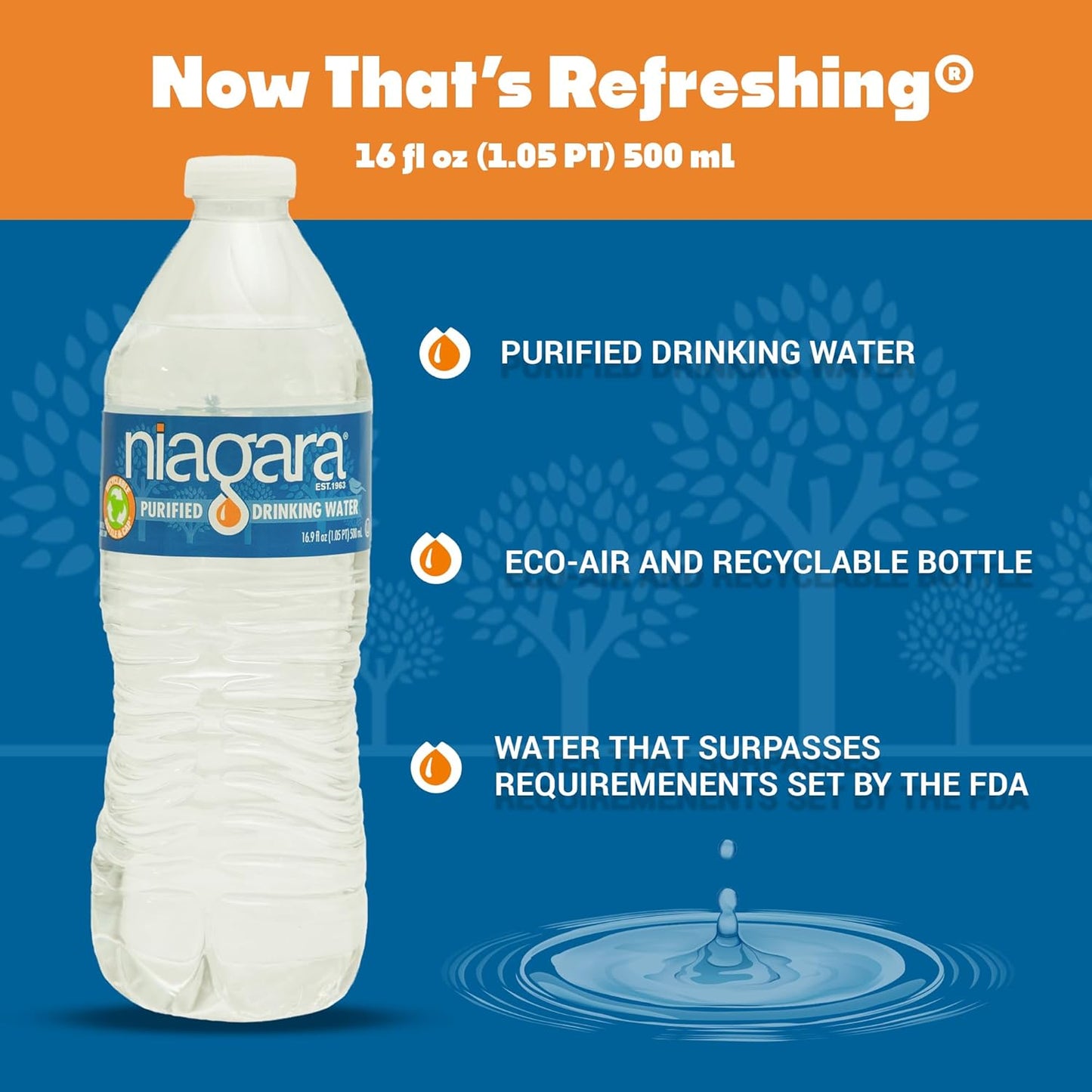 Niagara Purified Drinking Water - 16.9oz Bottles, 40 bottles per case 48 cases per pallet - Full Pallet - 1920 Bottles delivered by Waterpallets