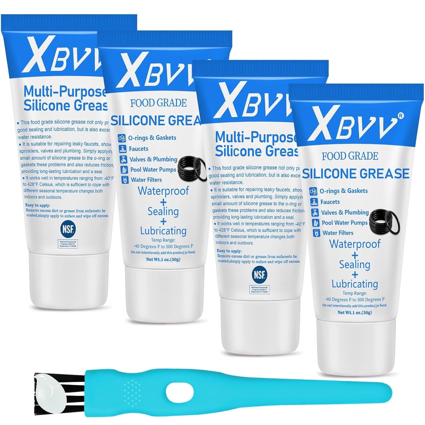 Silicone Lubricating Grease for Plumber Faucet Rubber Washers Valve O Ring 2-Pack 1 oz Tube with Brush