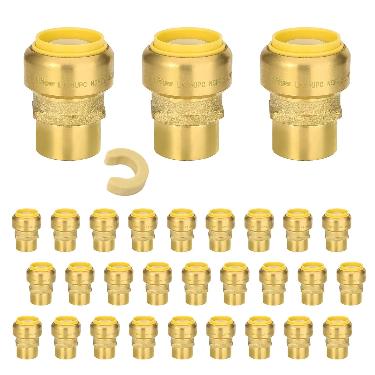 5 PCS Niikappu Push Fit 3/4 Inch x 1/2 Inch Female NPT Brass Adapters Push-Fit Fittings with Disconnect Clip to Connect PEX, Copper, CPVC Pipes