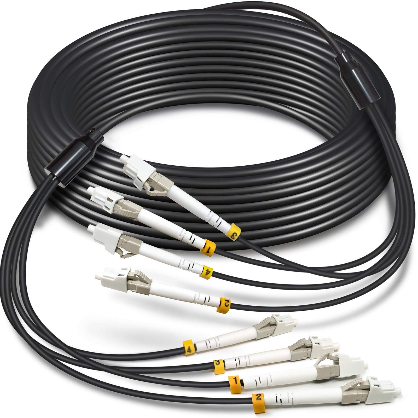 500ft (150 Meters) 6 Core OM3 Multimode Industrial TPU LC to LC Outdoor Armored Fiber Patch Cable, Direct Burial 6 Strands Fiber Optic Cable, 10Gb Duplex 50/125um MMF LC-LC 6 Fibers