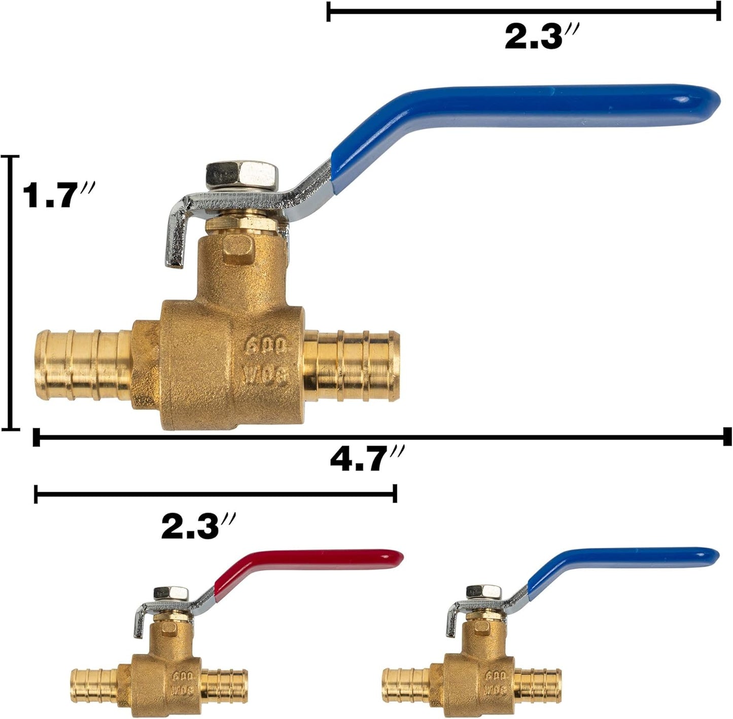 Hourleey 10 Pieces 1/2 Inch Pex Brass Full Port Shut Off Ball Valve HOT AND COLD, Quarter Turn HOT (RED) COLD (BLUE) of Brass Water Stop Shutt off