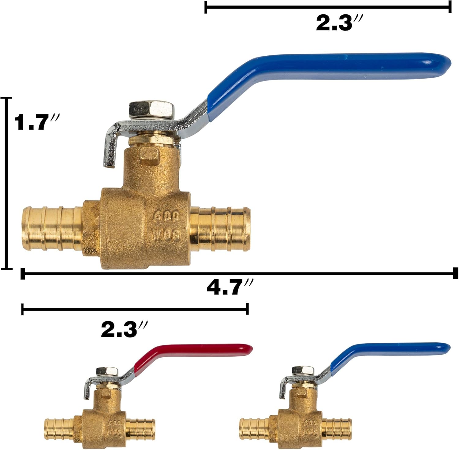 Hourleey 10 Pieces 1/2 Inch Pex Brass Full Port Shut Off Ball Valve HOT AND COLD, Quarter Turn HOT (RED) COLD (BLUE) of Brass Water Stop Shutt off