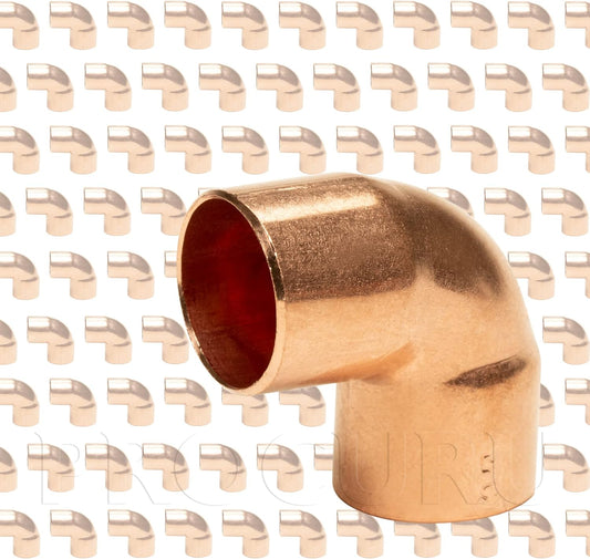 [100-Pack] PROCURU Copper 1" 90 Elbow, Made in USA, CxC Sweat Connection, Certified Safe (CW9S0100-100P)