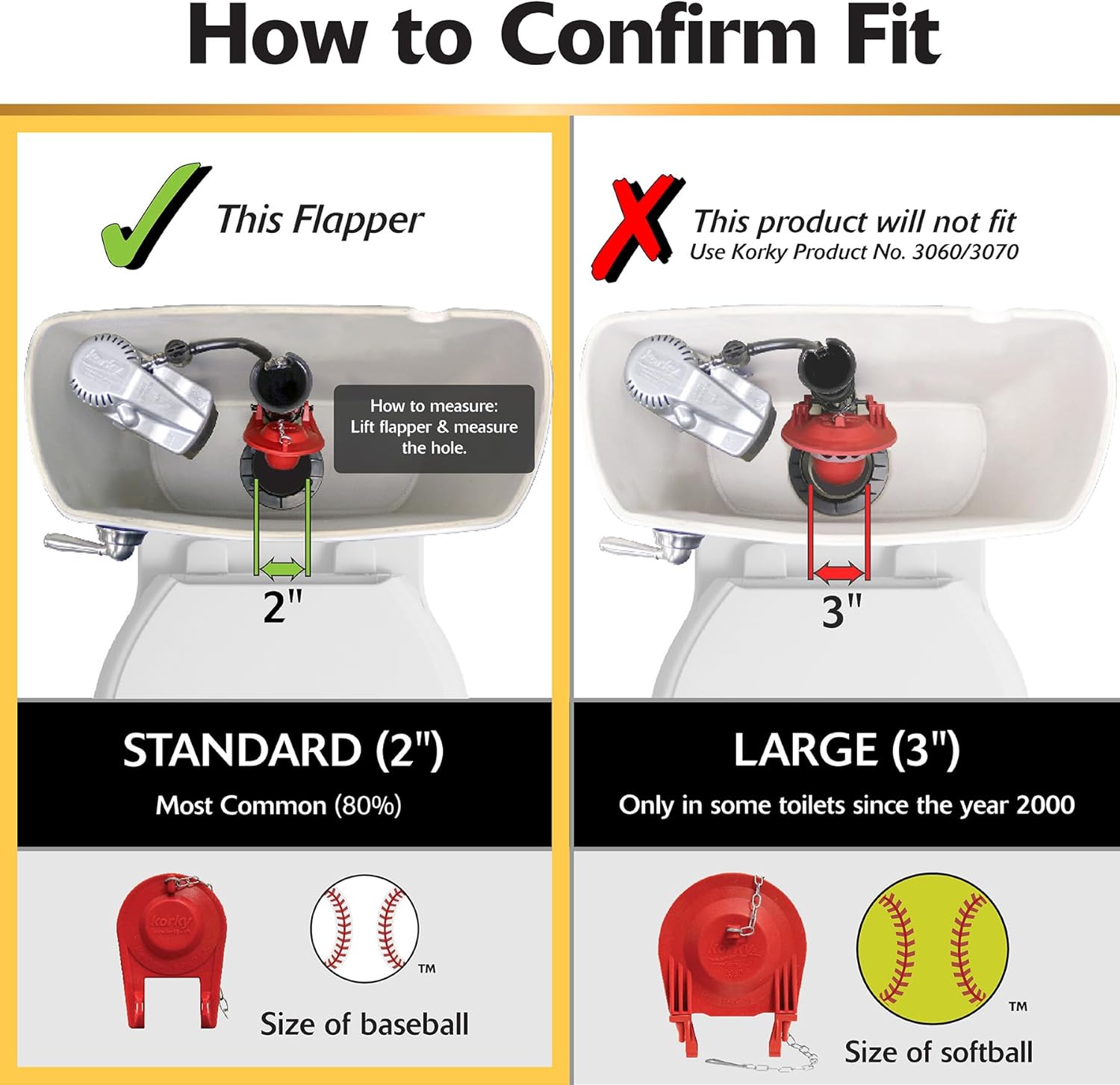 Korky Ultra Standard 2-Inch Universal Toilet Flapper - Long Lasting Rubber - Easy to Install - Made in USA, 100BP