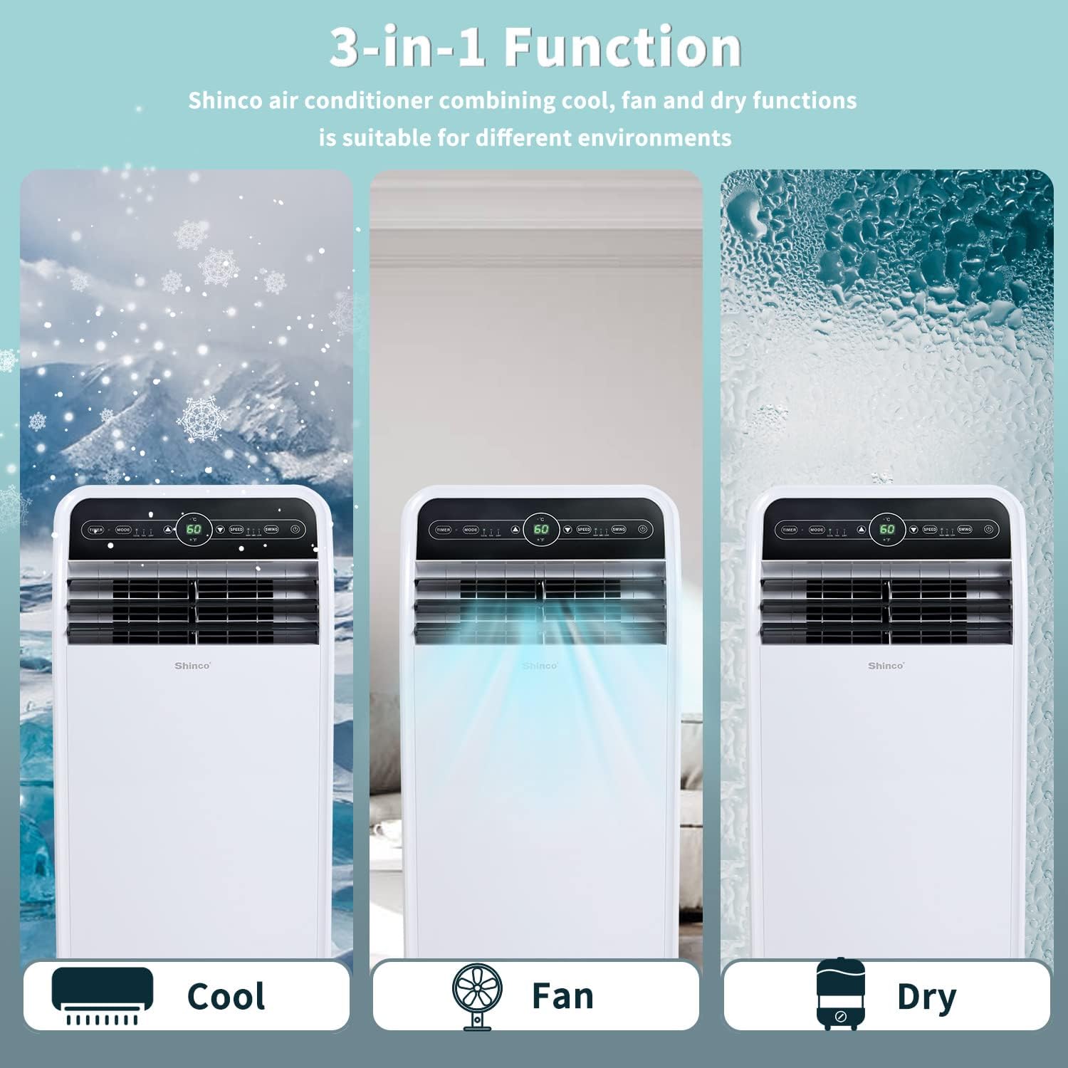 Shinco 12,000 BTU Portable Air Conditioner, Portable AC Unit with Built-in Cool, Dehumidifier&Fan Modes for Room up to 400 sq.ft, with Remote Control, 24 Hour Timer, Installation Kit