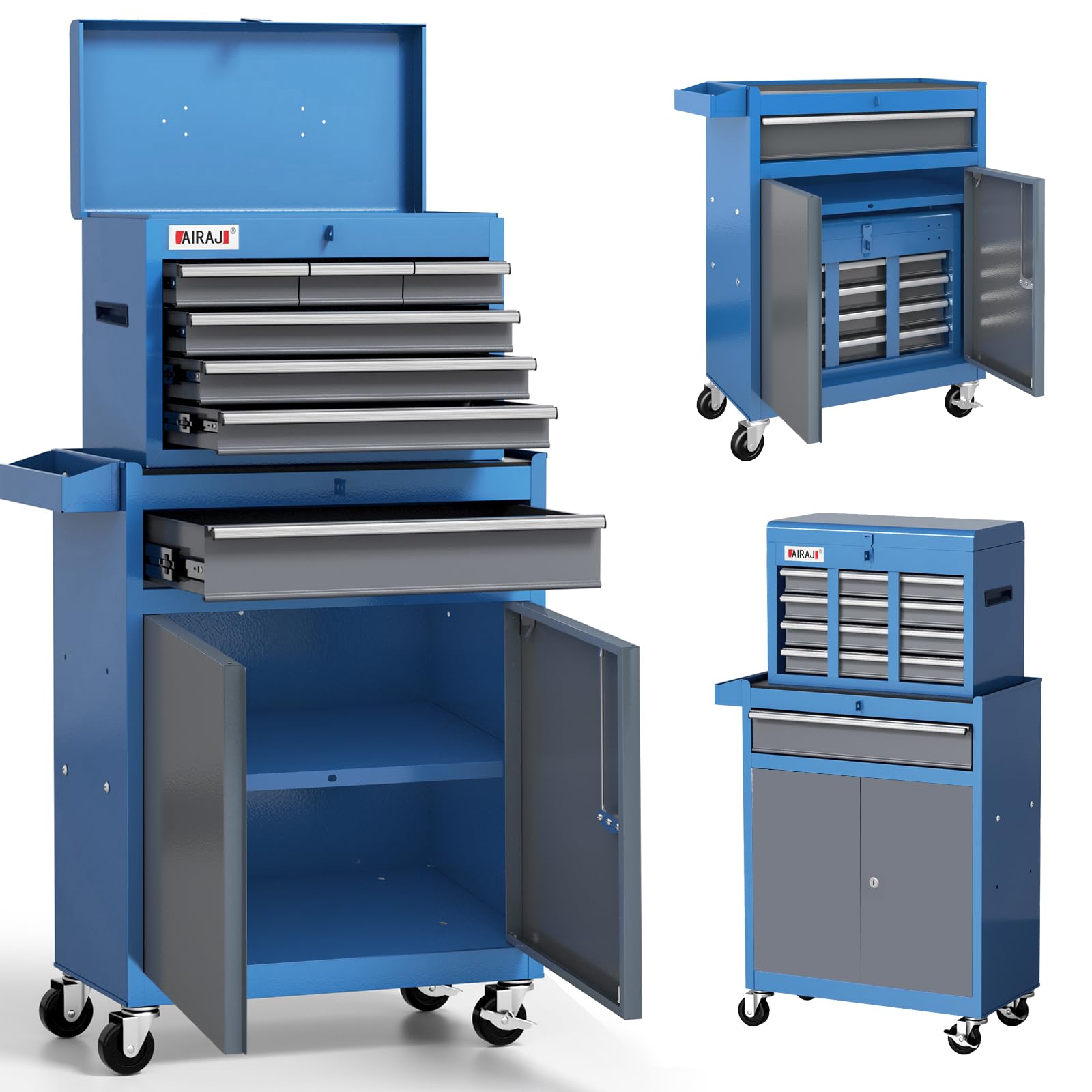 Tool Chest 7-Drawer | 40'' H Rolling Tool Chest with Wheels | Detachable Top Metal Tool Box | Garage Storage Cabinet for Repair Room,Warehouse | Rolling Tool Box with Hooks,Liners,Tray Divider | Black